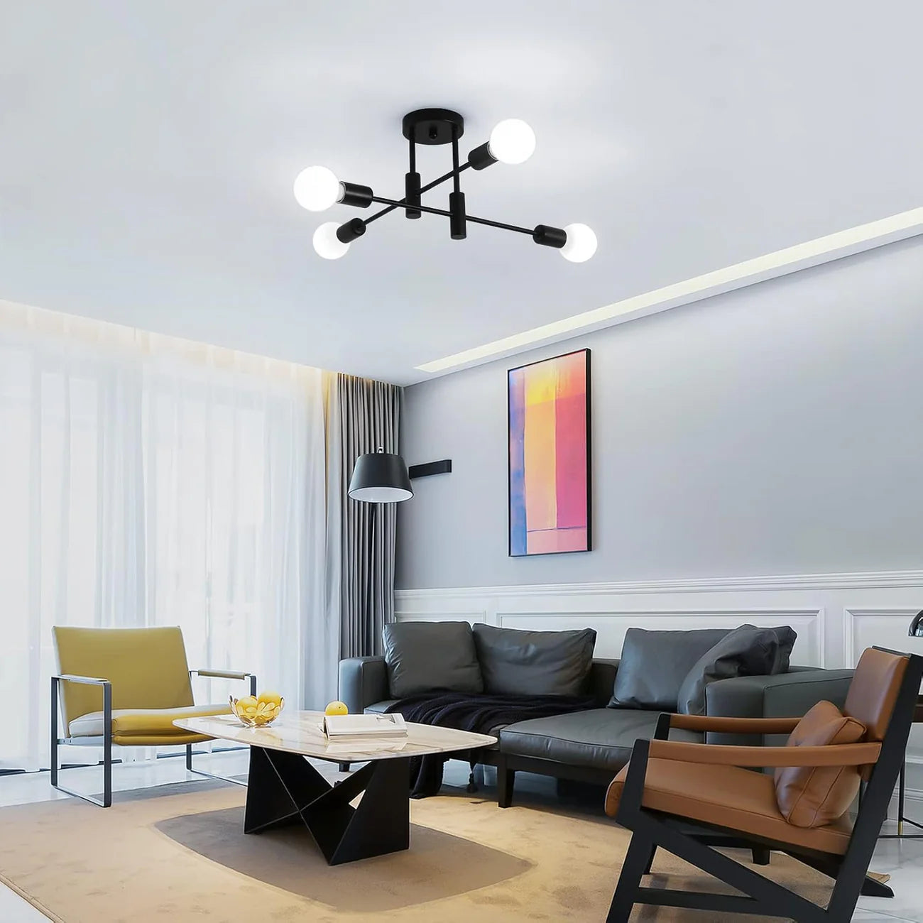 NoirLux – Nordic Ceiling Light Matte Black Modern Fixture for Dining Bedroom or Living Room