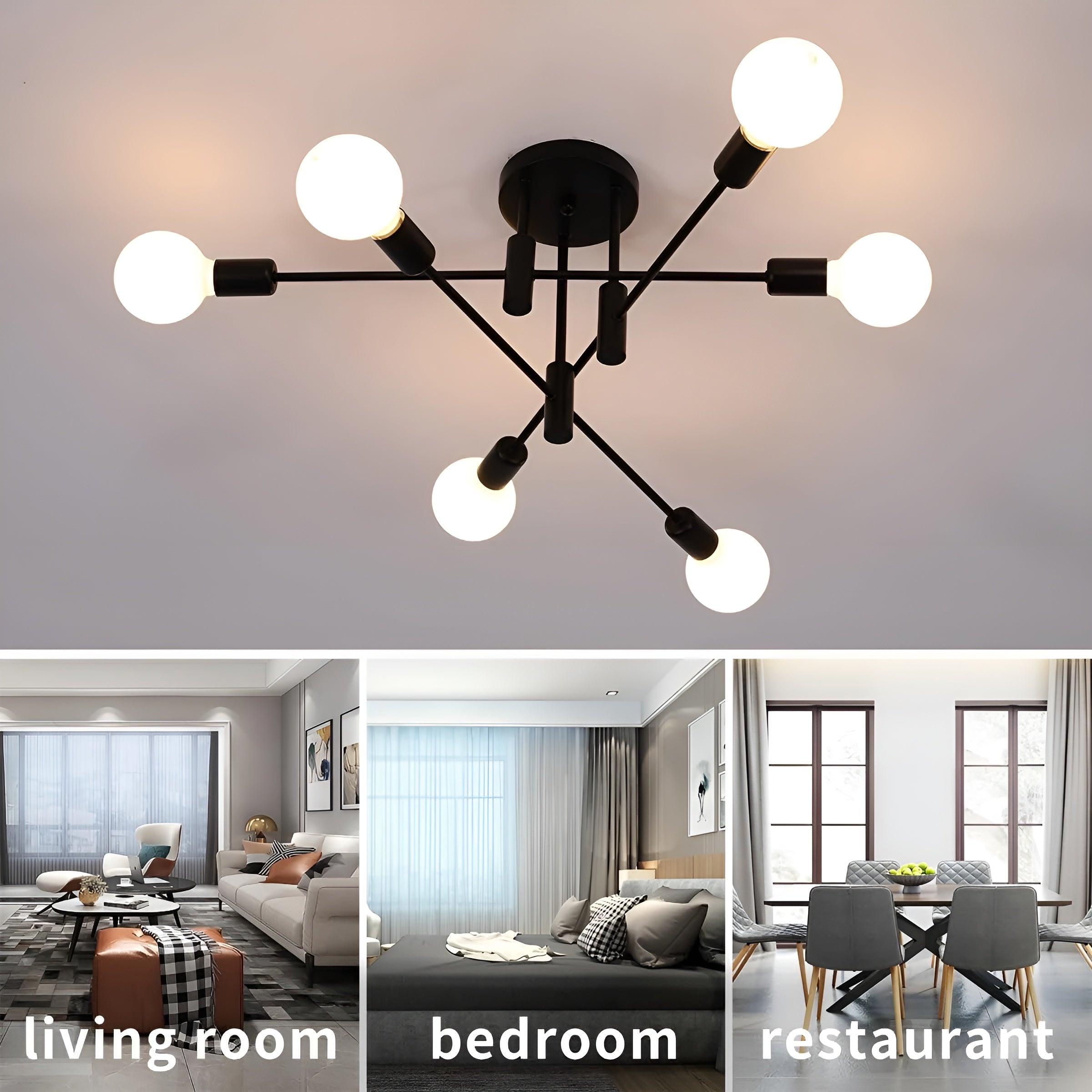 NoirLux – Nordic Ceiling Light Matte Black Modern Fixture for Dining Bedroom or Living Room