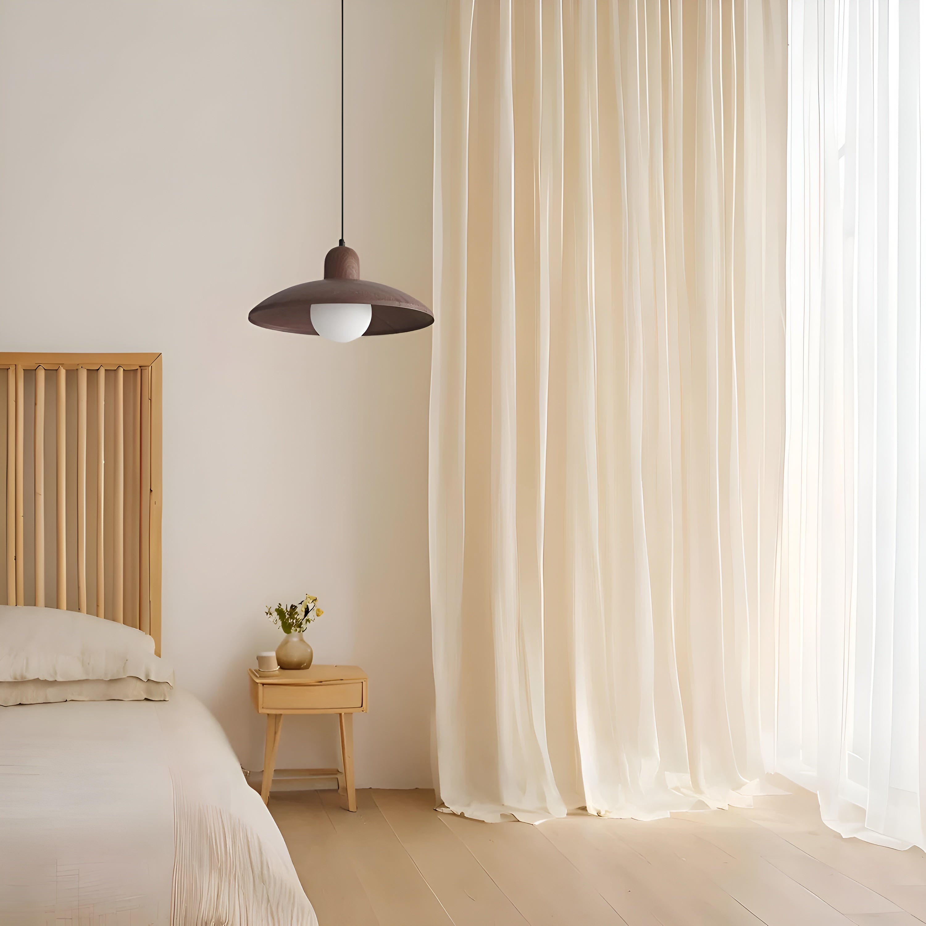 Zenora – Japanese Wabi-Sabi Walnut Ceiling Lamp for Peaceful Modern Interiors