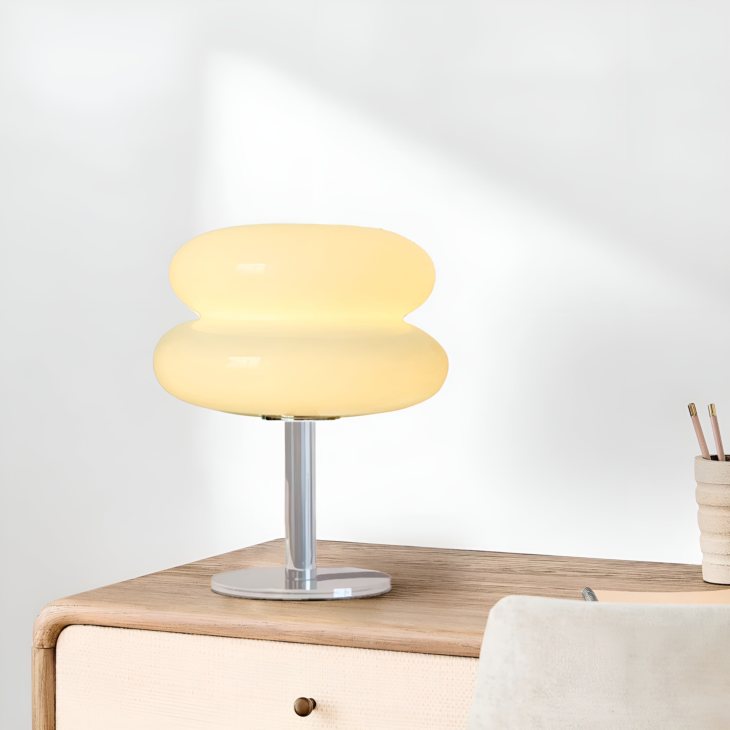 LumiBau – Minimalist Glass Table Lamp with Soft Warm Diffused Light