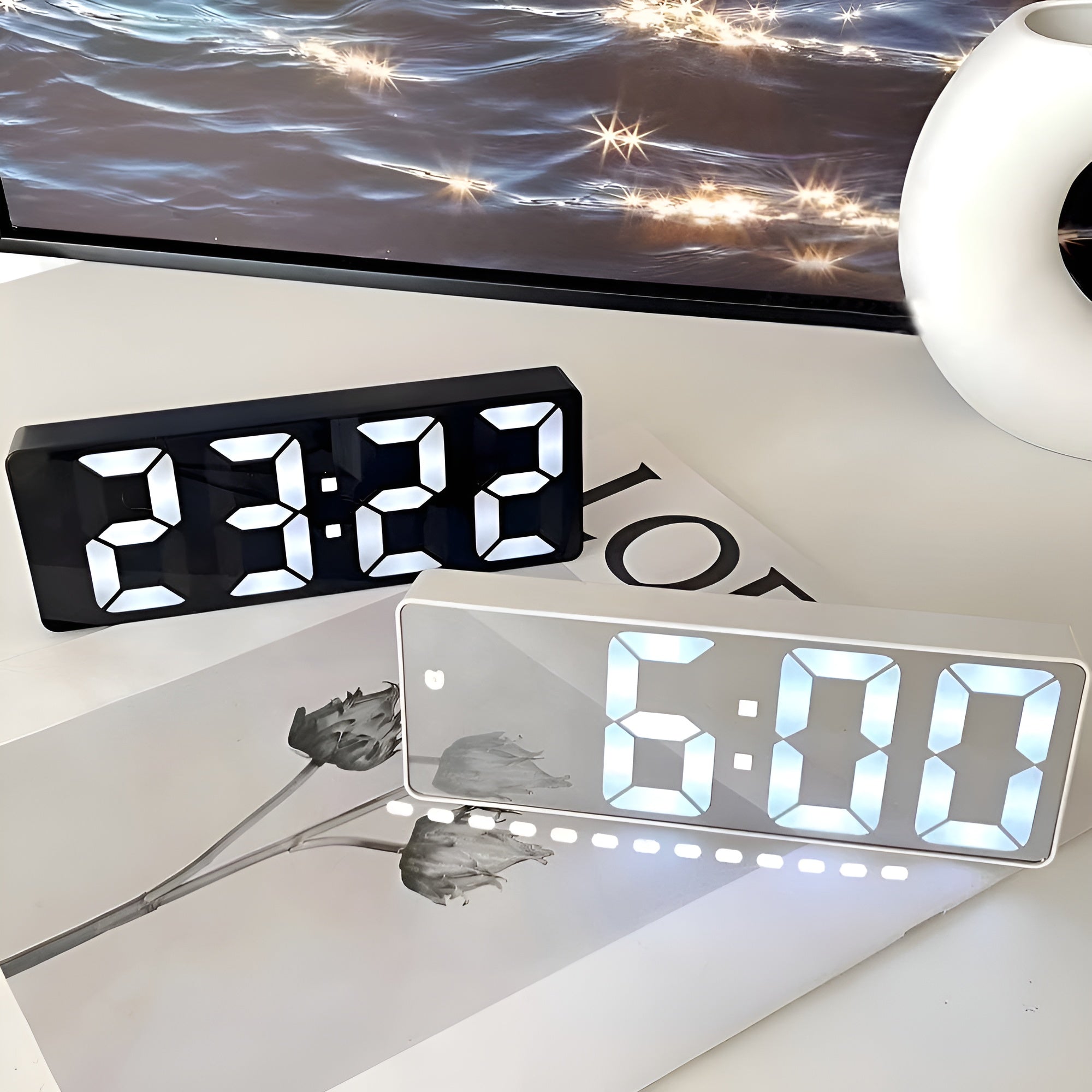 TimeLuxe - Digital LED Mirror Alarm Clock Modern Minimalist Design