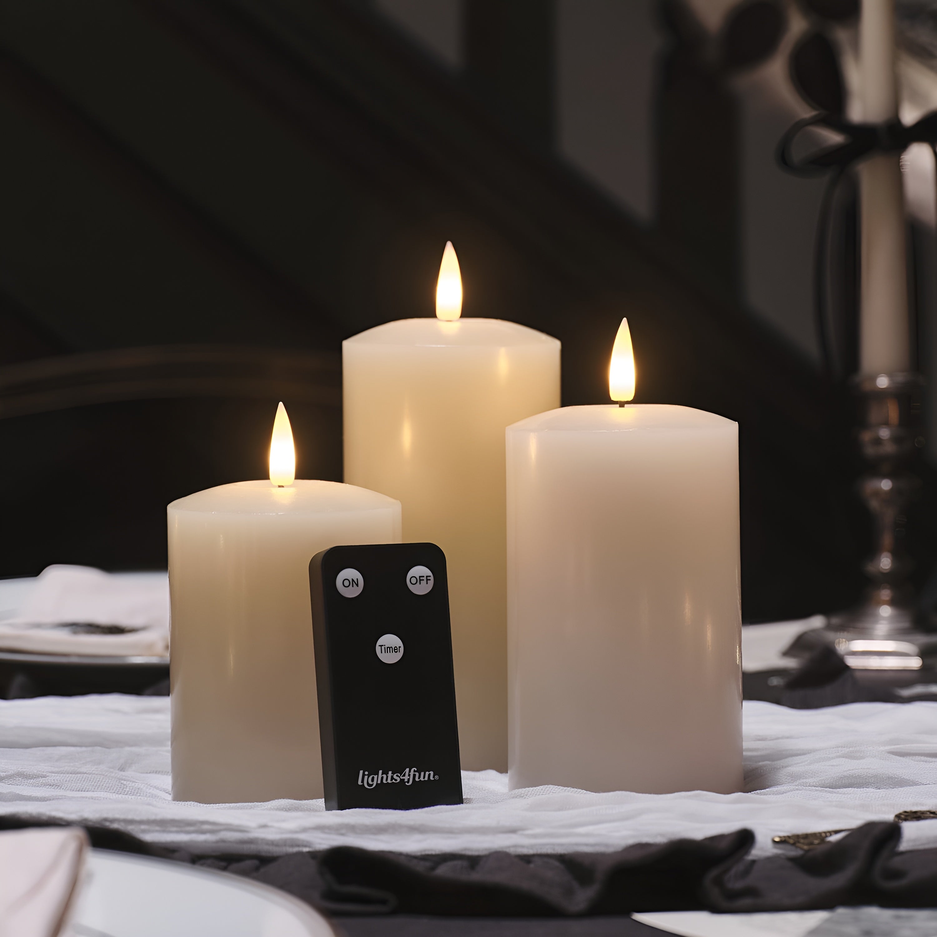 GlowLume – Ivory LED Pillar Candle Trio with Remote Control