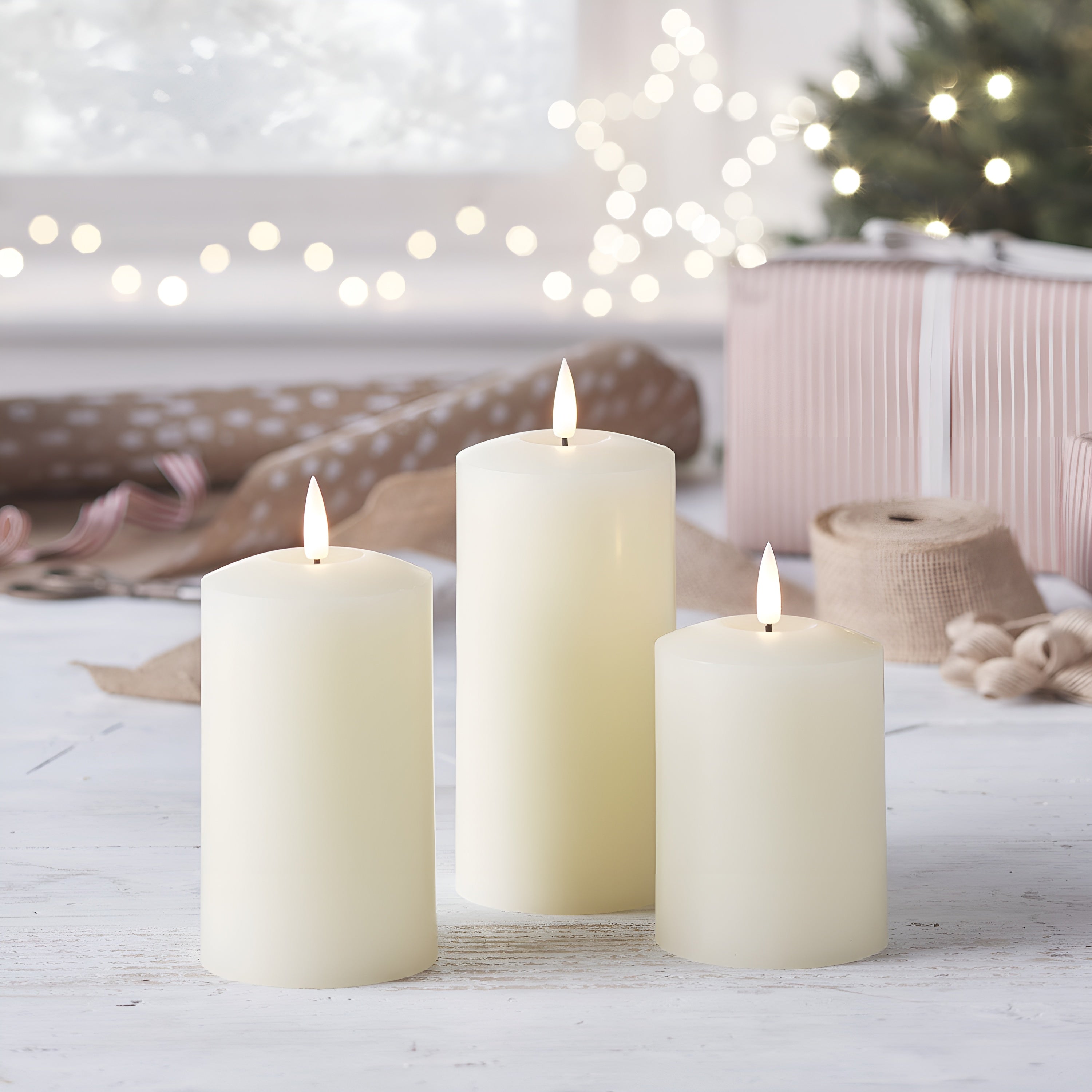 GlowLume – Ivory LED Pillar Candle Trio with Remote Control