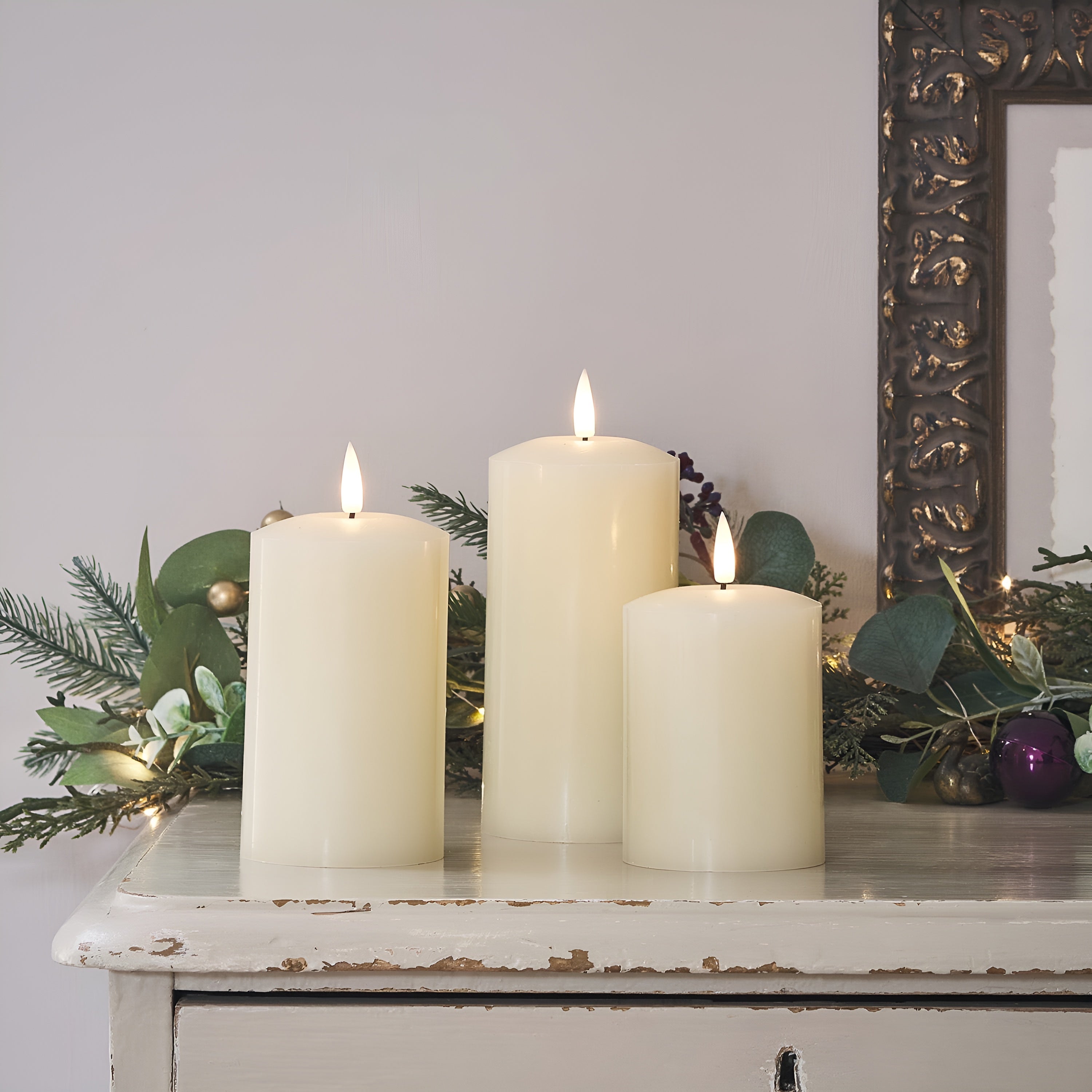 GlowLume – Ivory LED Pillar Candle Trio with Remote Control