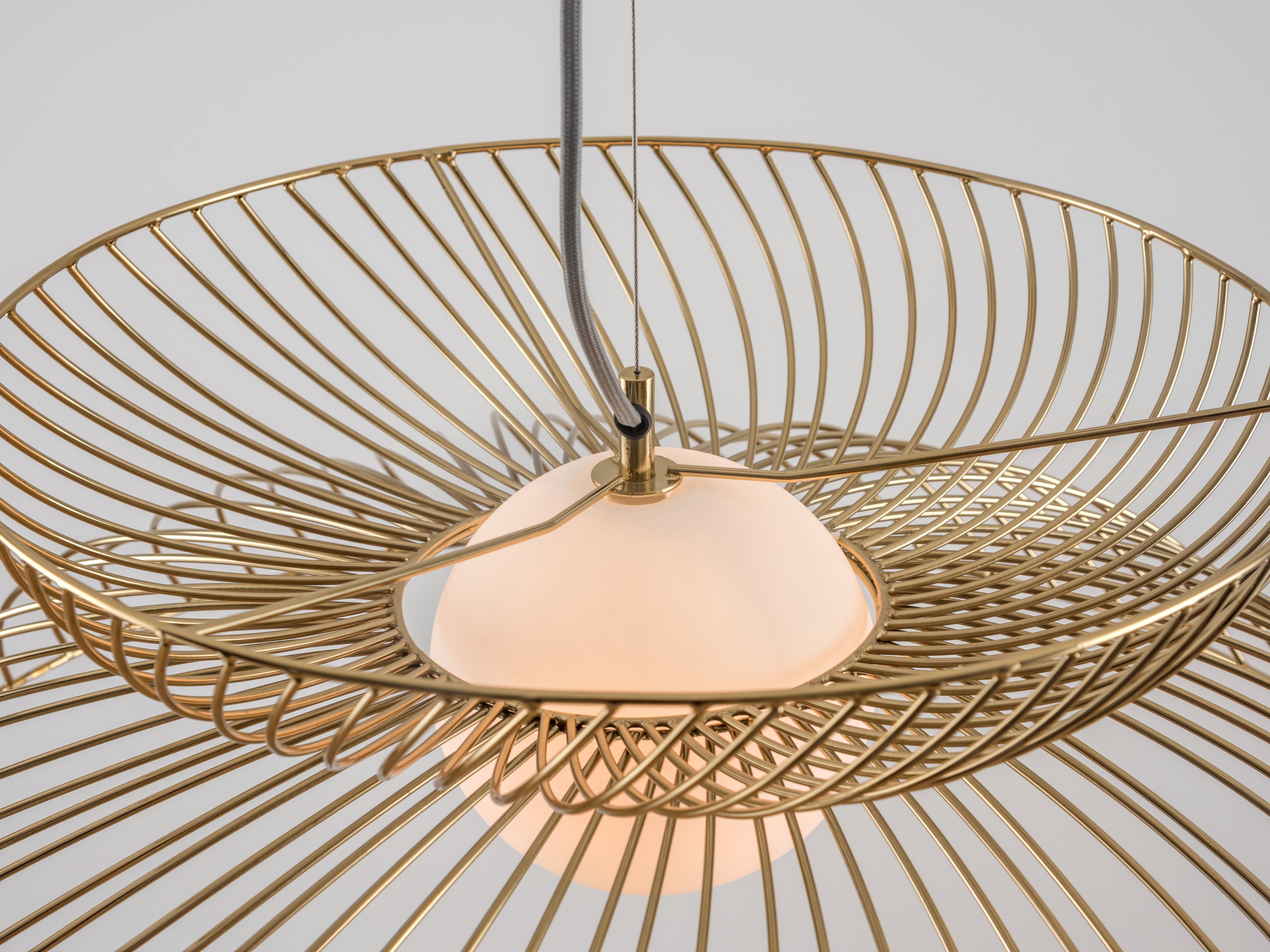 AureloCage – Brass Cage Ceiling Light with Opal Glass Shade