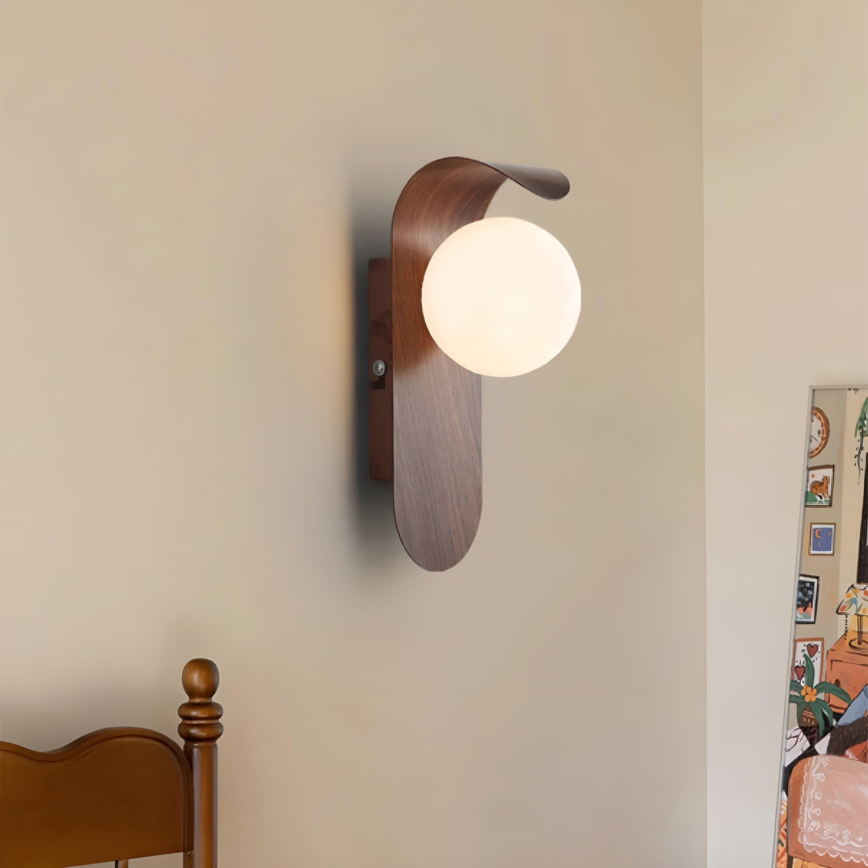 Lunora – Nordic LED Carlyle Wall Lamp with Frosted Globe & Wood Finish