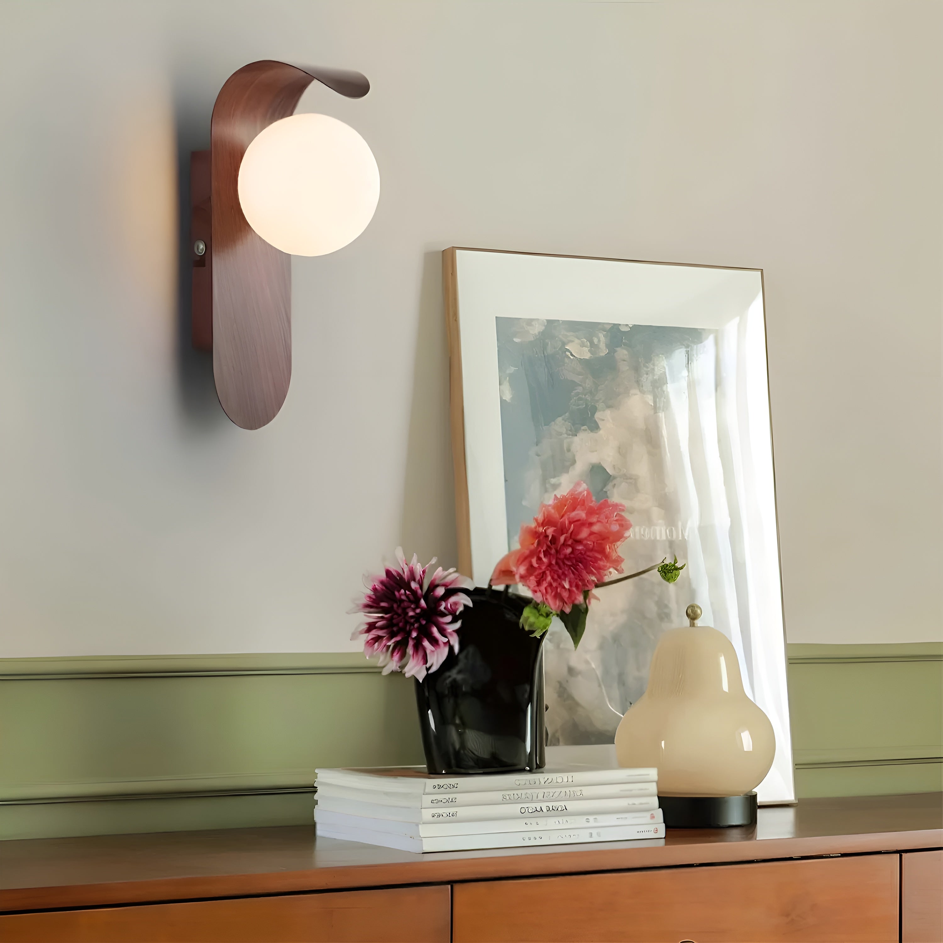 Lunora – Nordic LED Carlyle Wall Lamp with Frosted Globe & Wood Finish