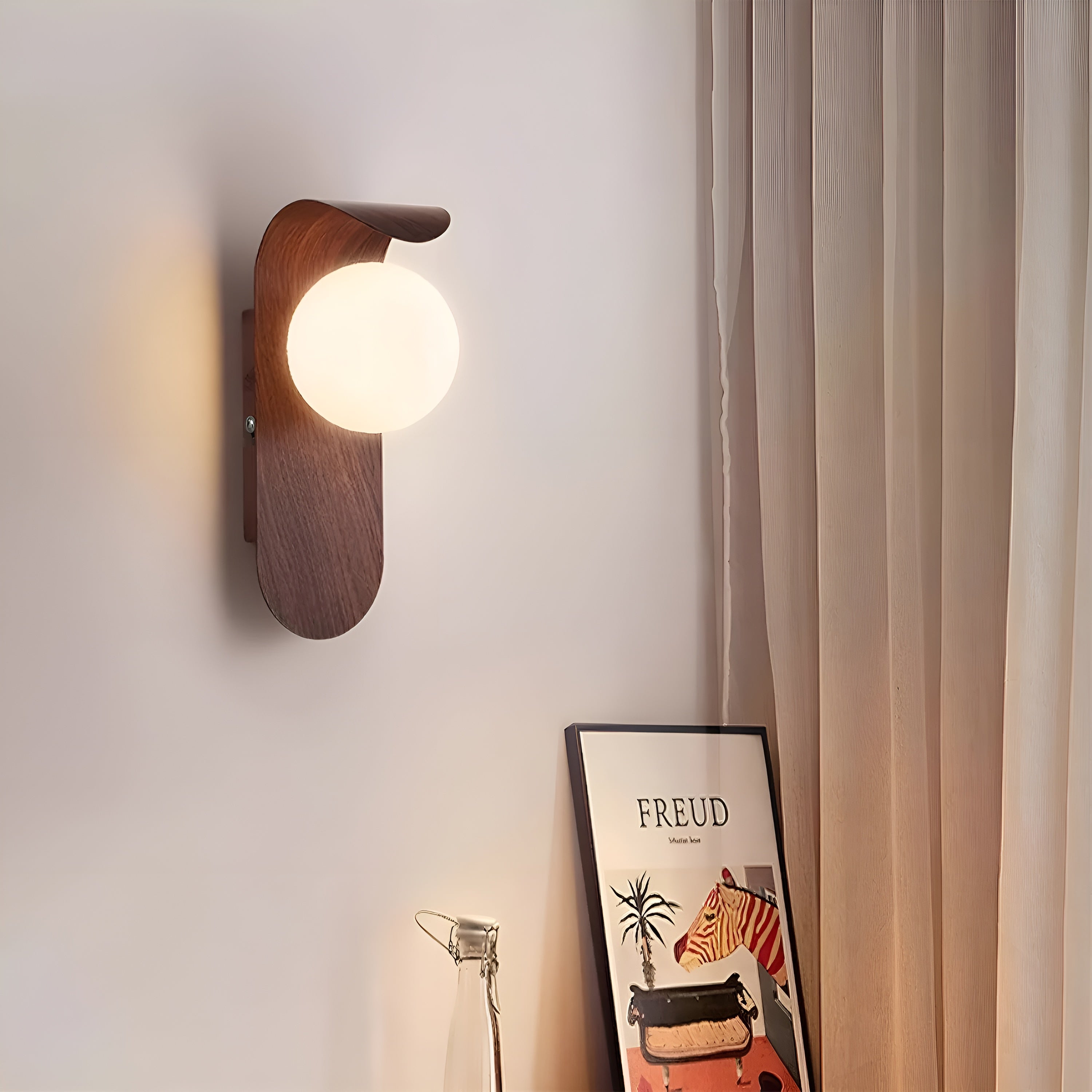 Lunora – Nordic LED Carlyle Wall Lamp with Frosted Globe & Wood Finish