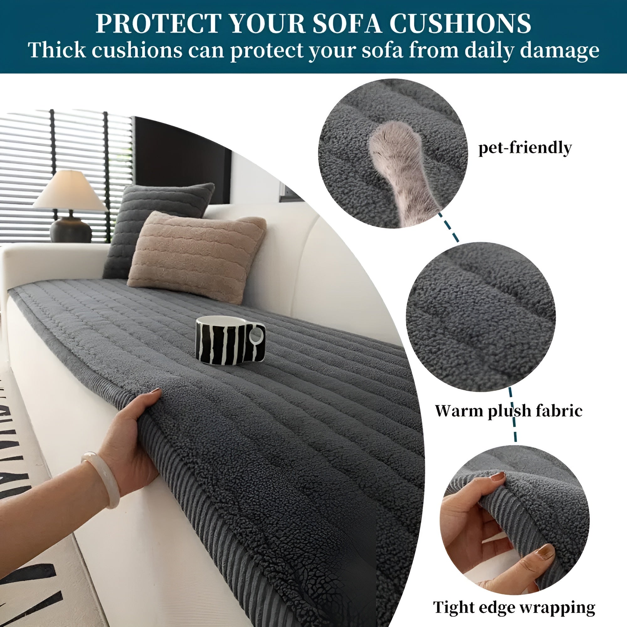VeluHaven - Thick Plush Sofa Cover Non-Slip Soft Microfiber Protector