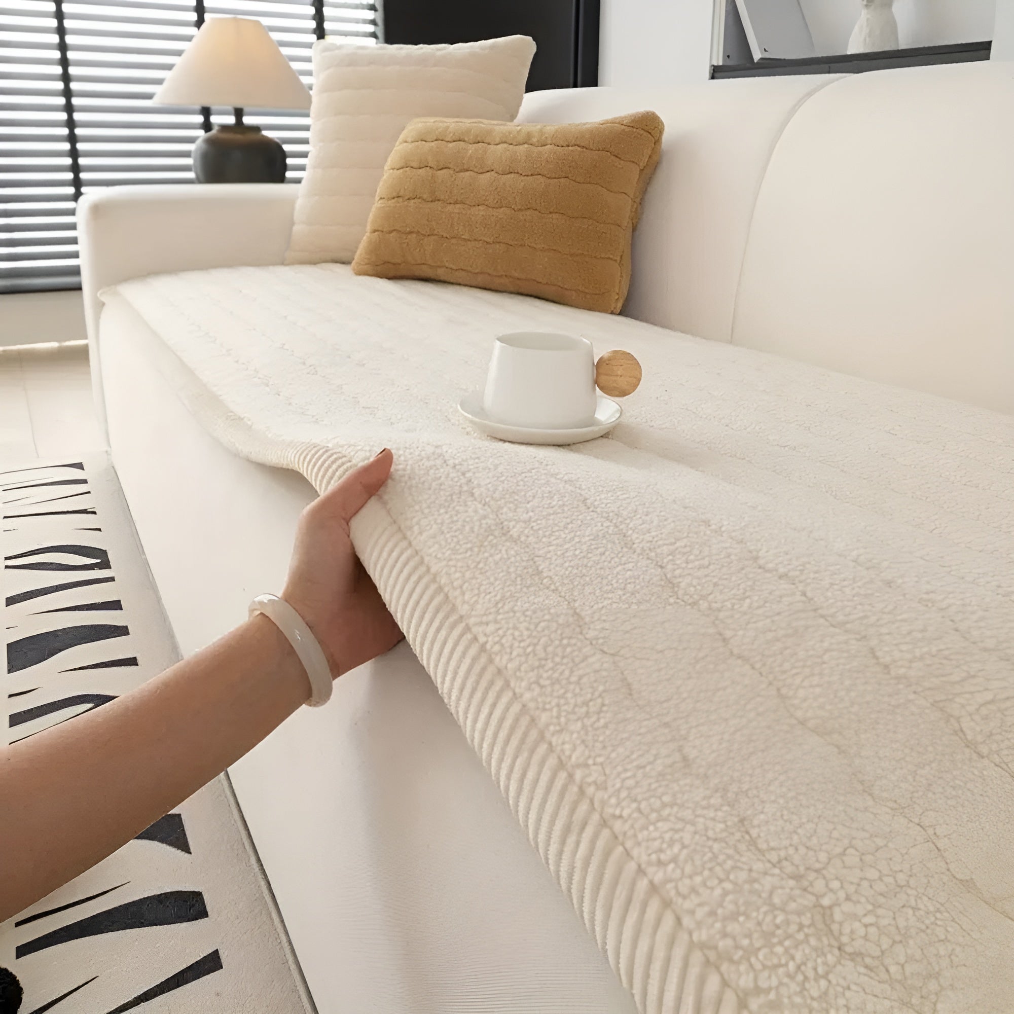 VeluHaven - Thick Plush Sofa Cover Non-Slip Soft Microfiber Protector