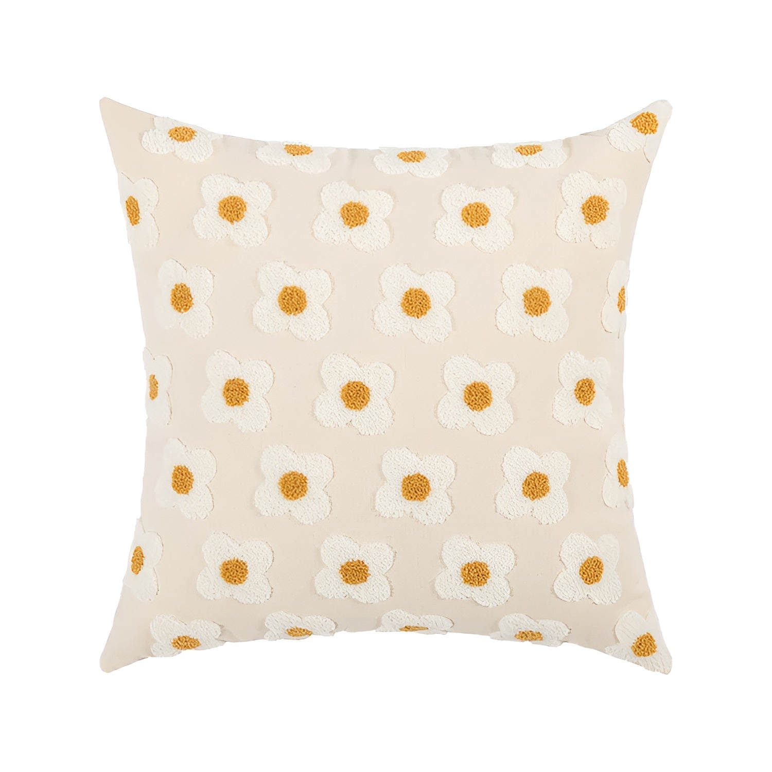 Blossiva – Daisy Embroidered Pillow Cover in Cotton for Cozy Home Styling