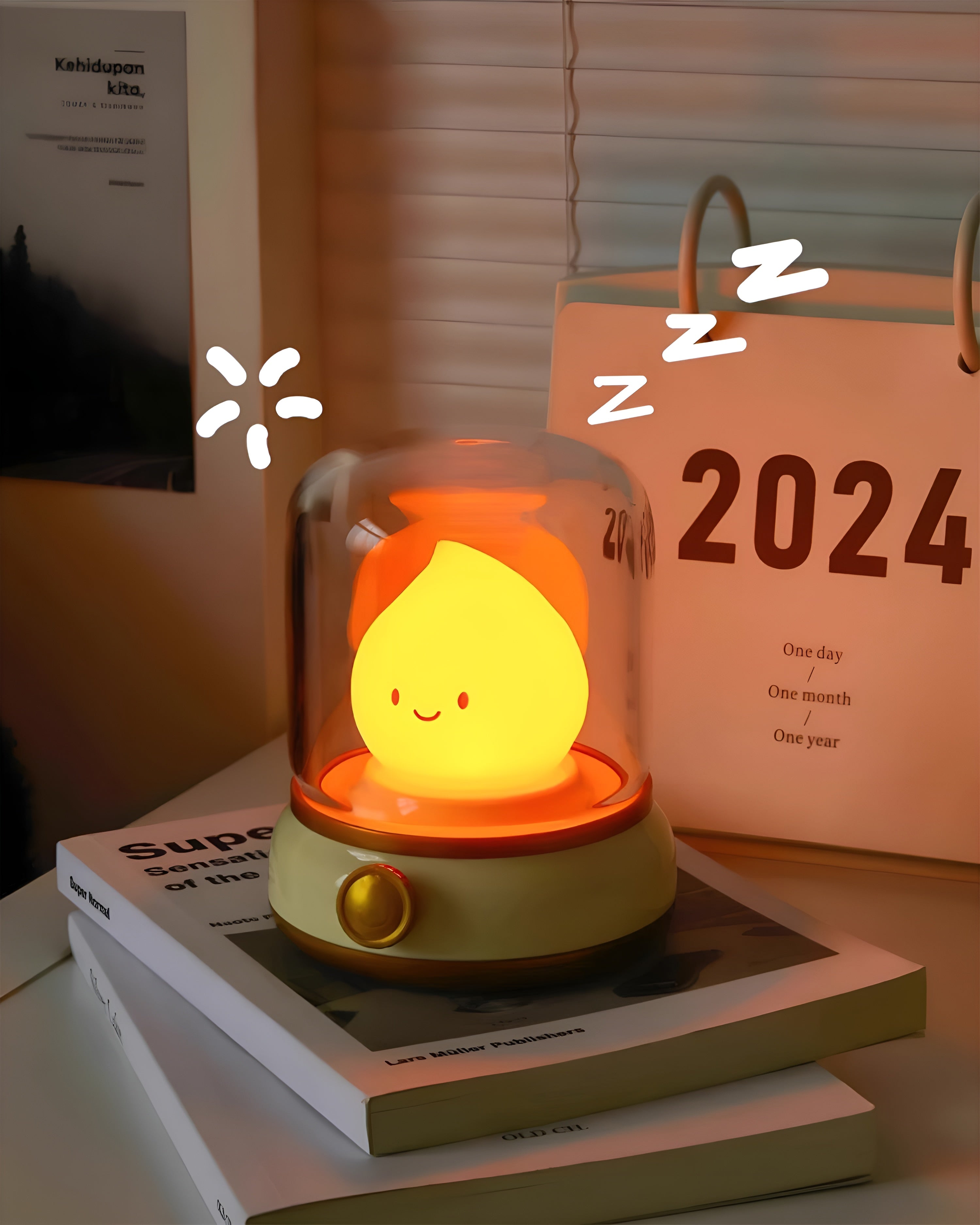 GlowMiri – Flame LED Small Night Light Warm Portable Ambient Lamp