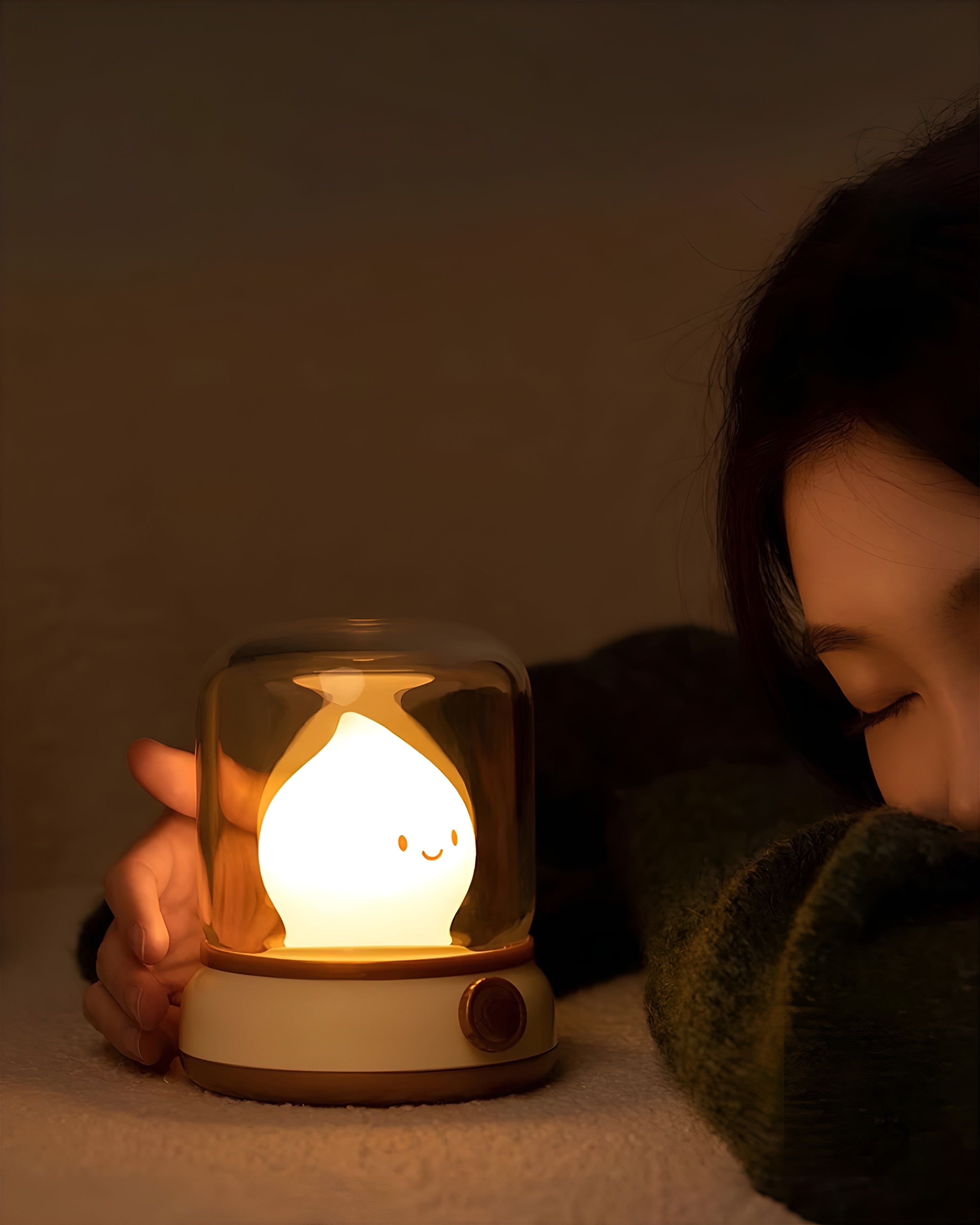 GlowMiri – Flame LED Small Night Light Warm Portable Ambient Lamp