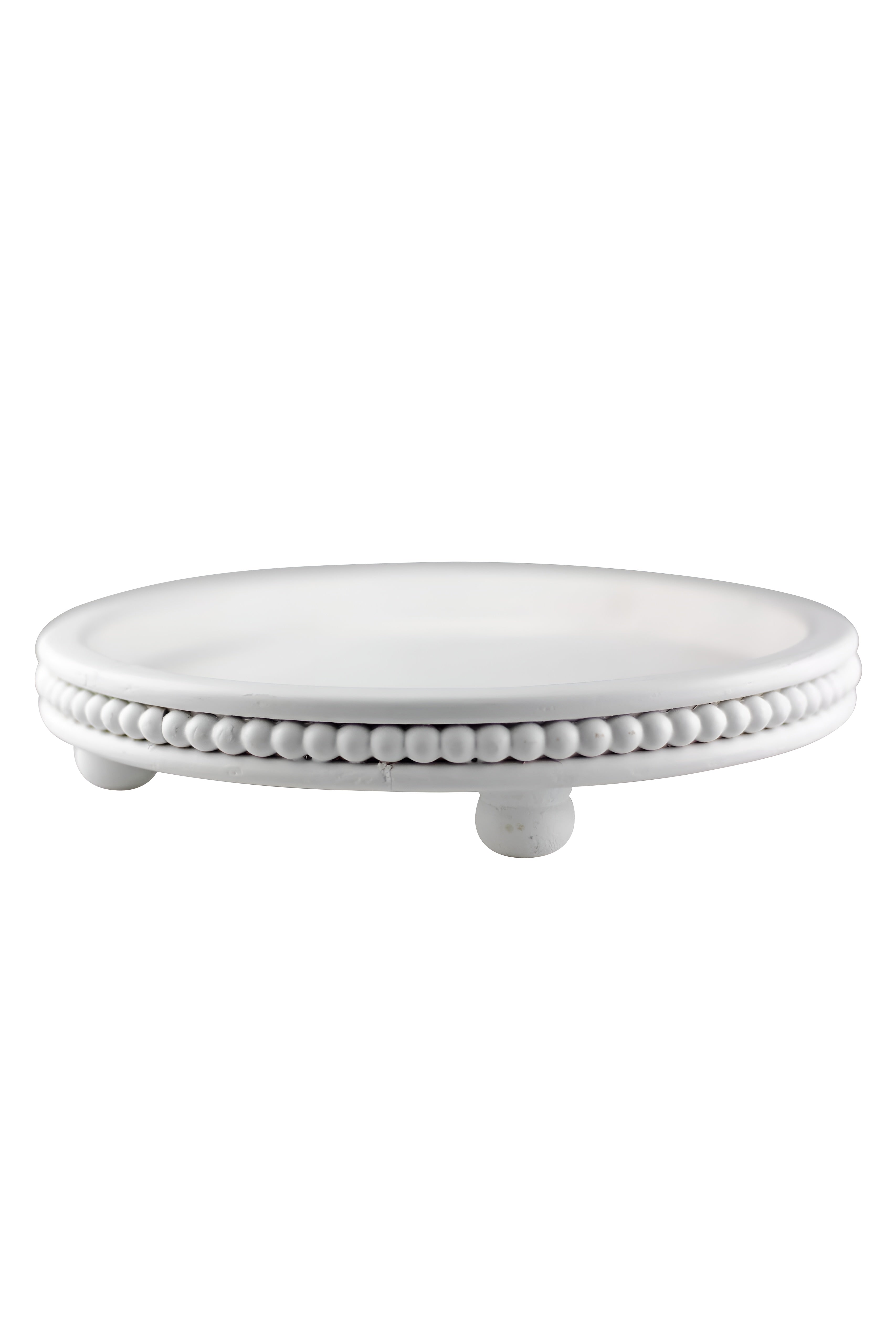 MaisonBead - White Wooden Tray with Beaded Edge for Elegant Styling