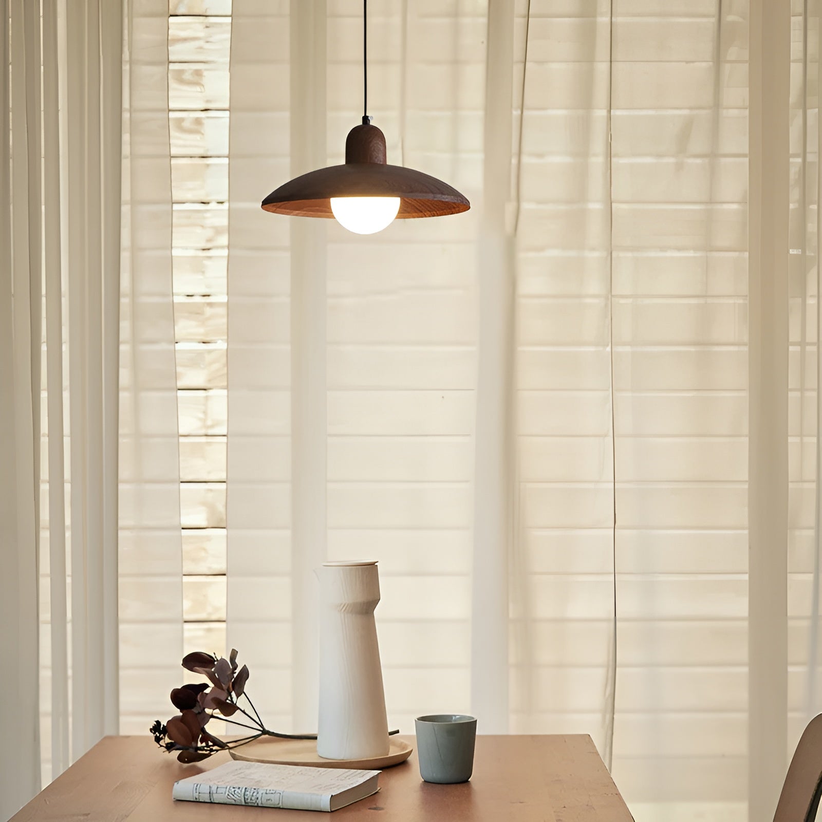 Zenora – Japanese Wabi-Sabi Walnut Ceiling Lamp for Peaceful Modern Interiors