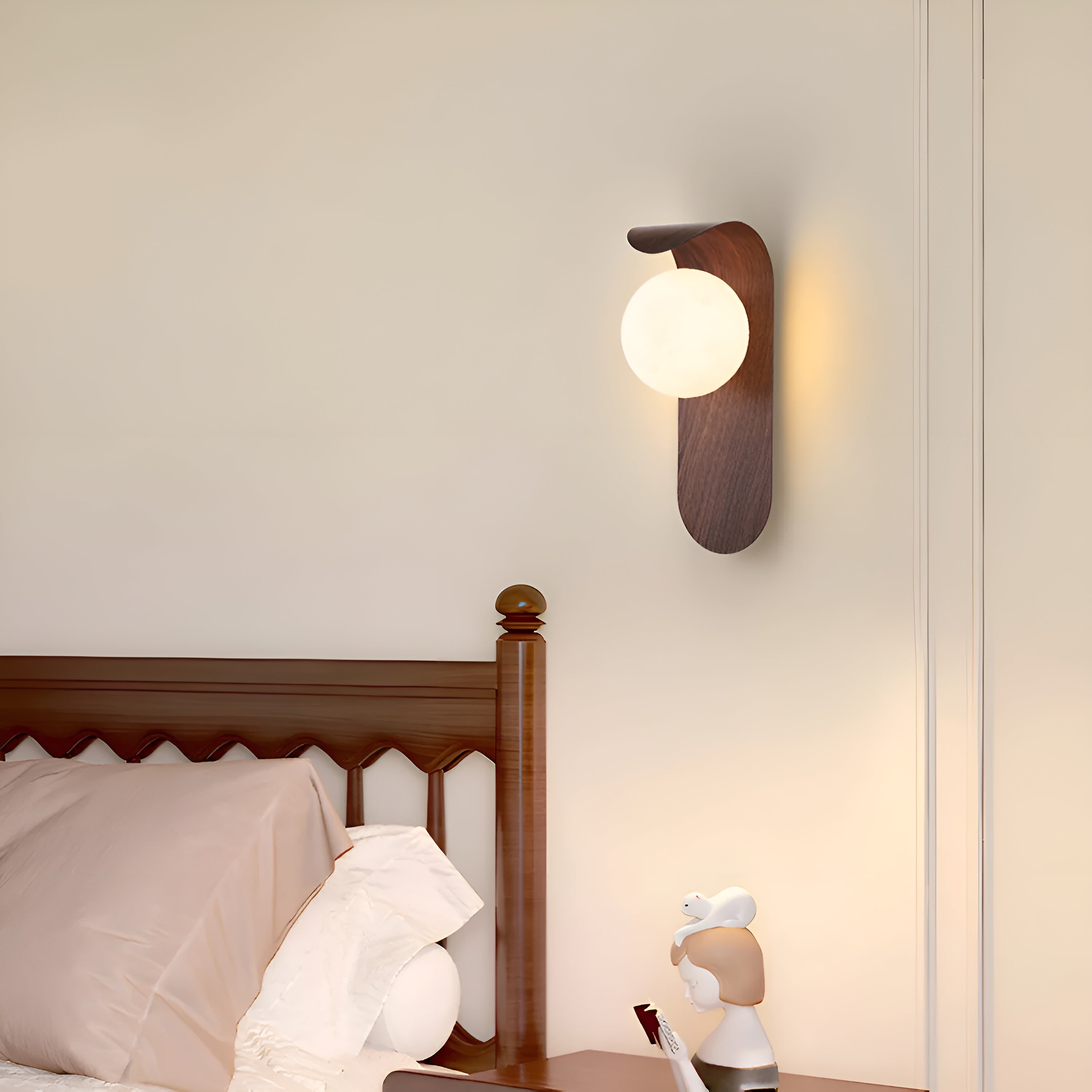 Lunora – Nordic LED Carlyle Wall Lamp with Frosted Globe & Wood Finish