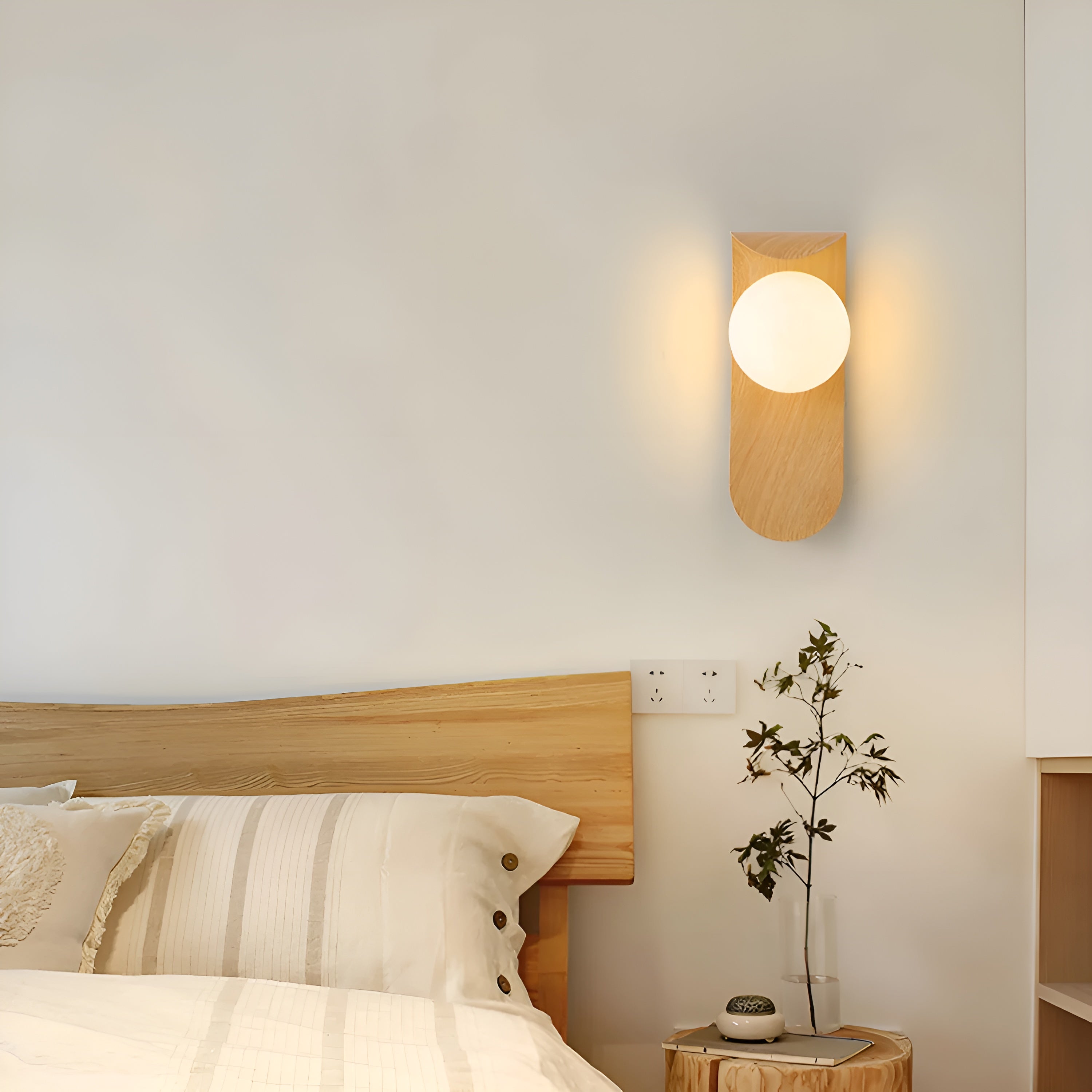 Lunora – Nordic LED Carlyle Wall Lamp with Frosted Globe & Wood Finish