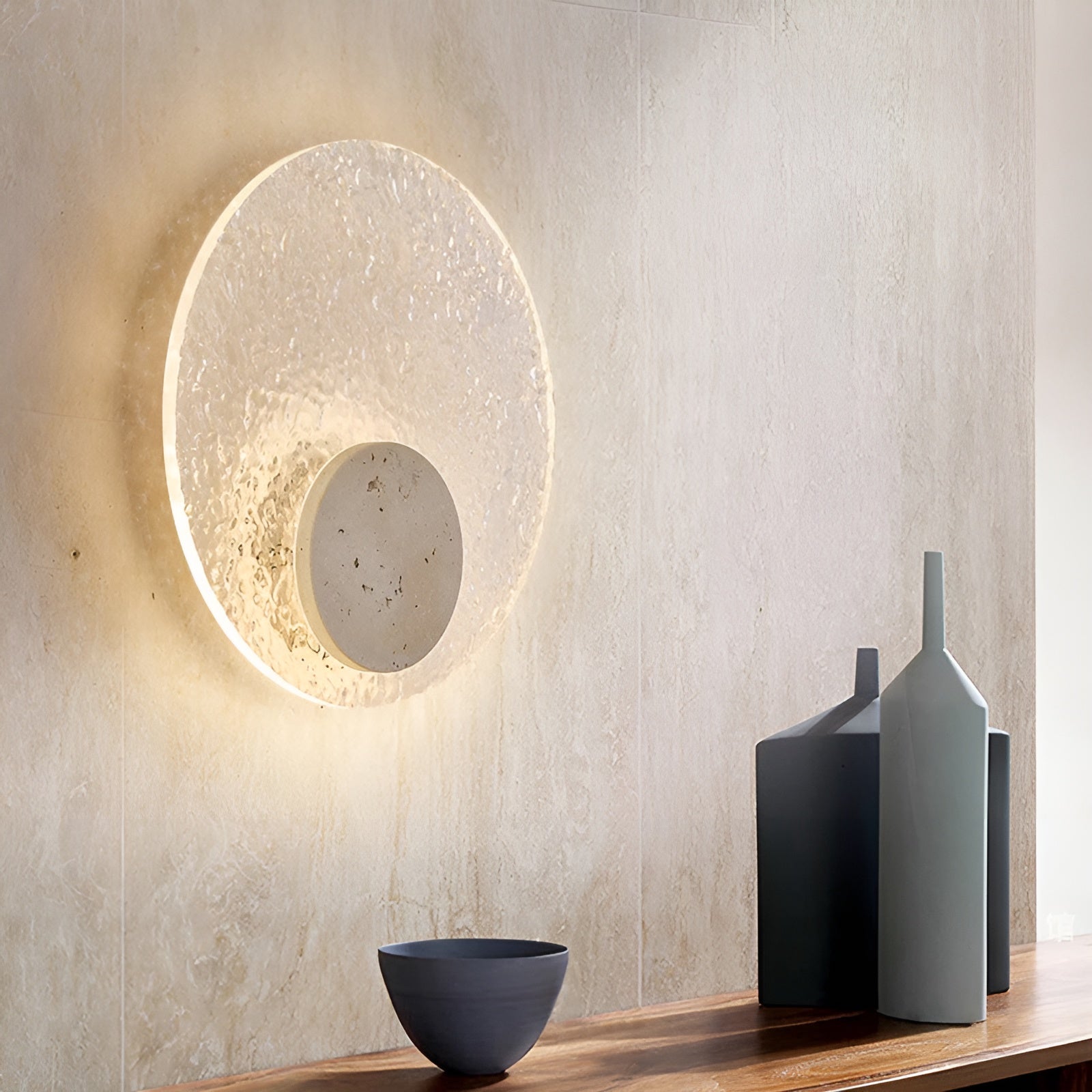 LumiCraft – Travertine Wall Lamp with Modern Acrylic Indoor LED Light