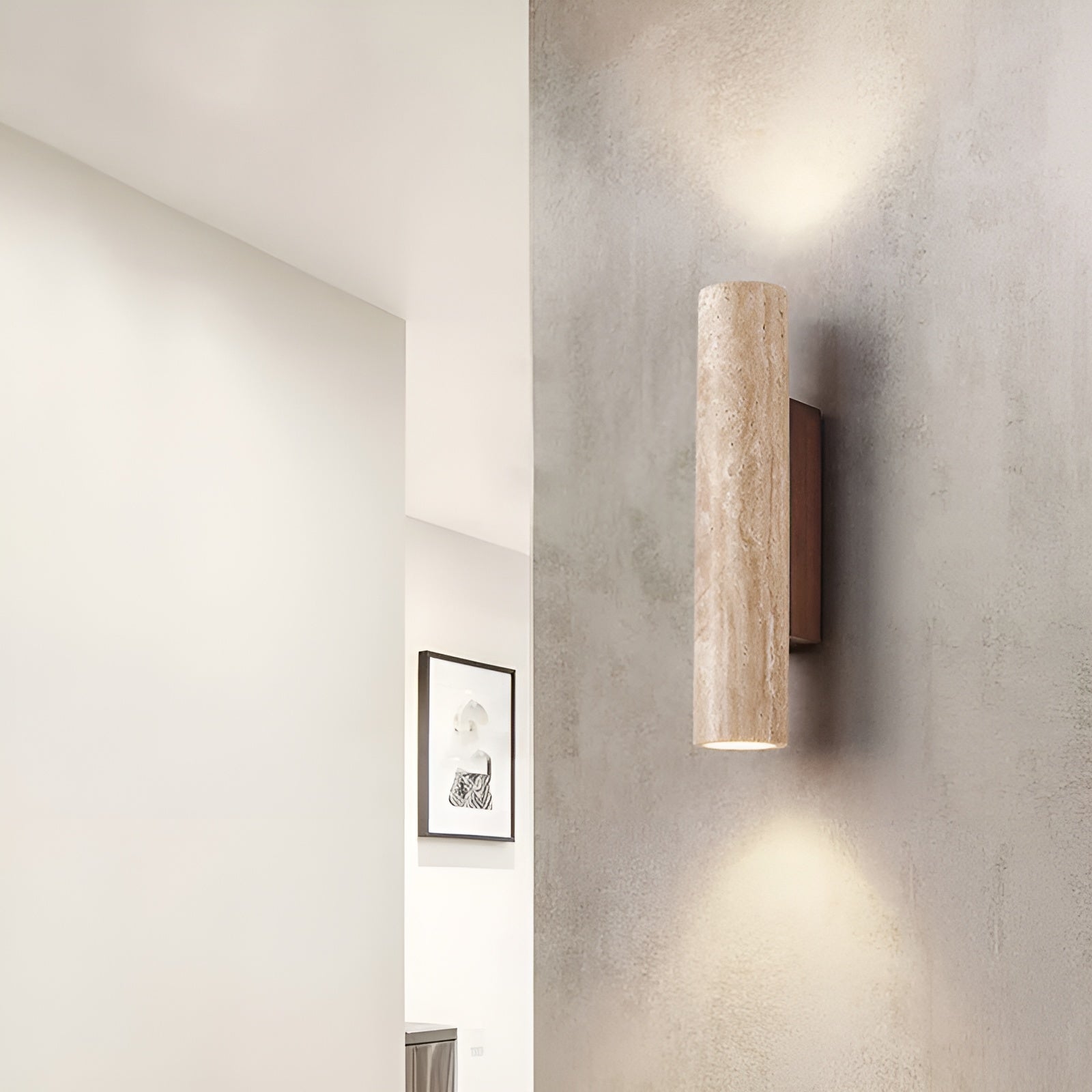 LumiStone – Travertine Wall Lamp with Warm Dual LED Light