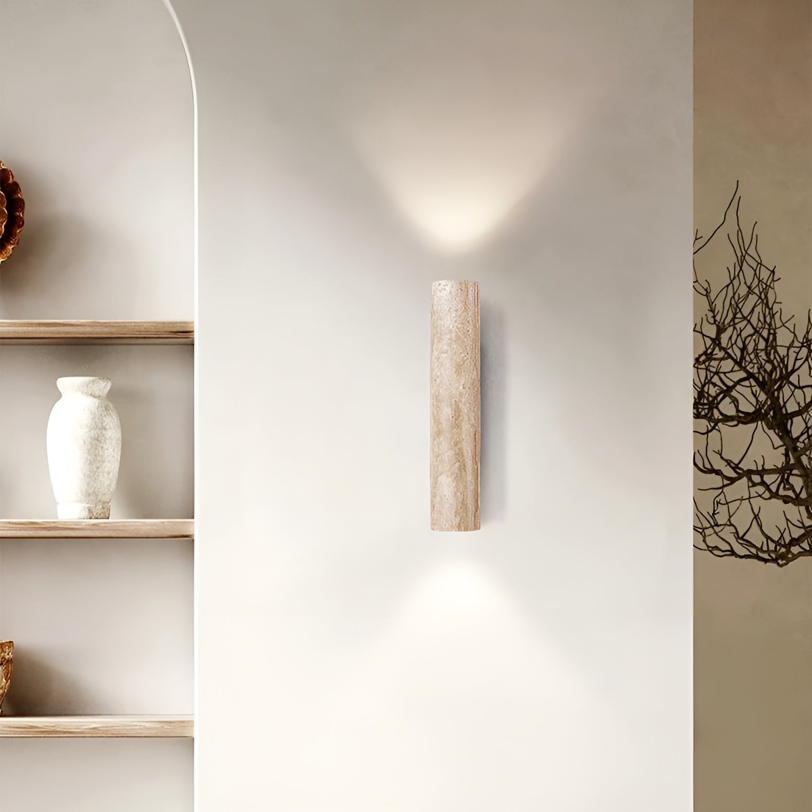 LumiStone – Travertine Wall Lamp with Warm Dual LED Light