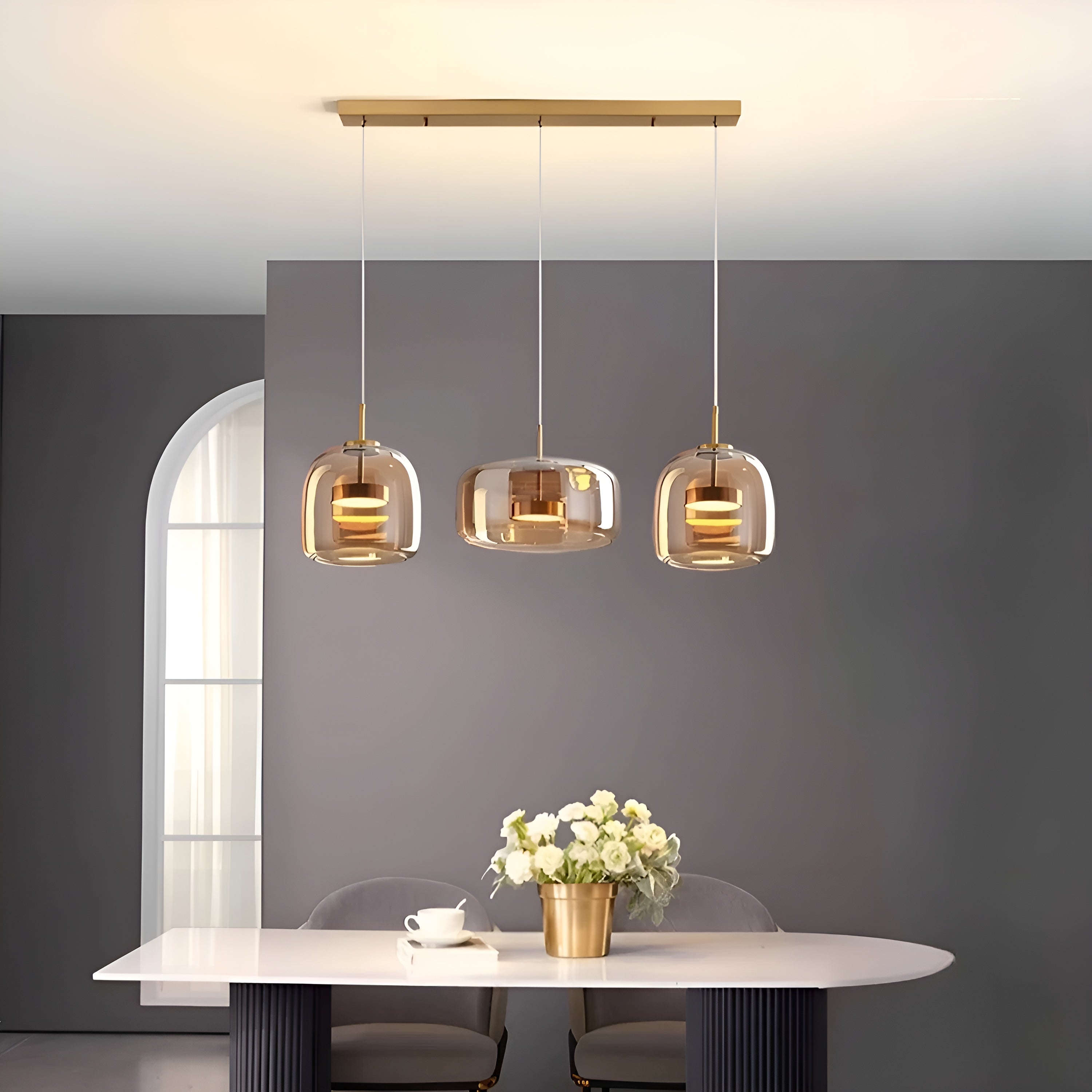 HaloGlow – Trio Ceiling Lamp with Modern Pendant LED Glass Light Fixture