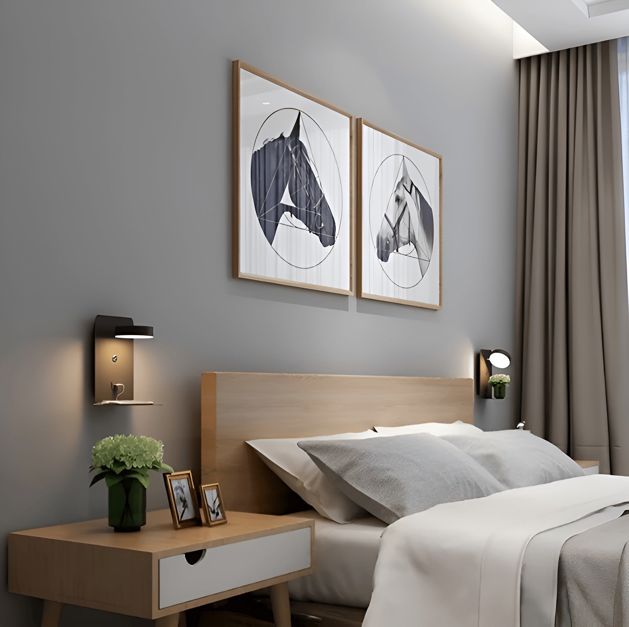 Lunavelle – Aluminum Bedside Wall Lamp with USB Charging and Shelf