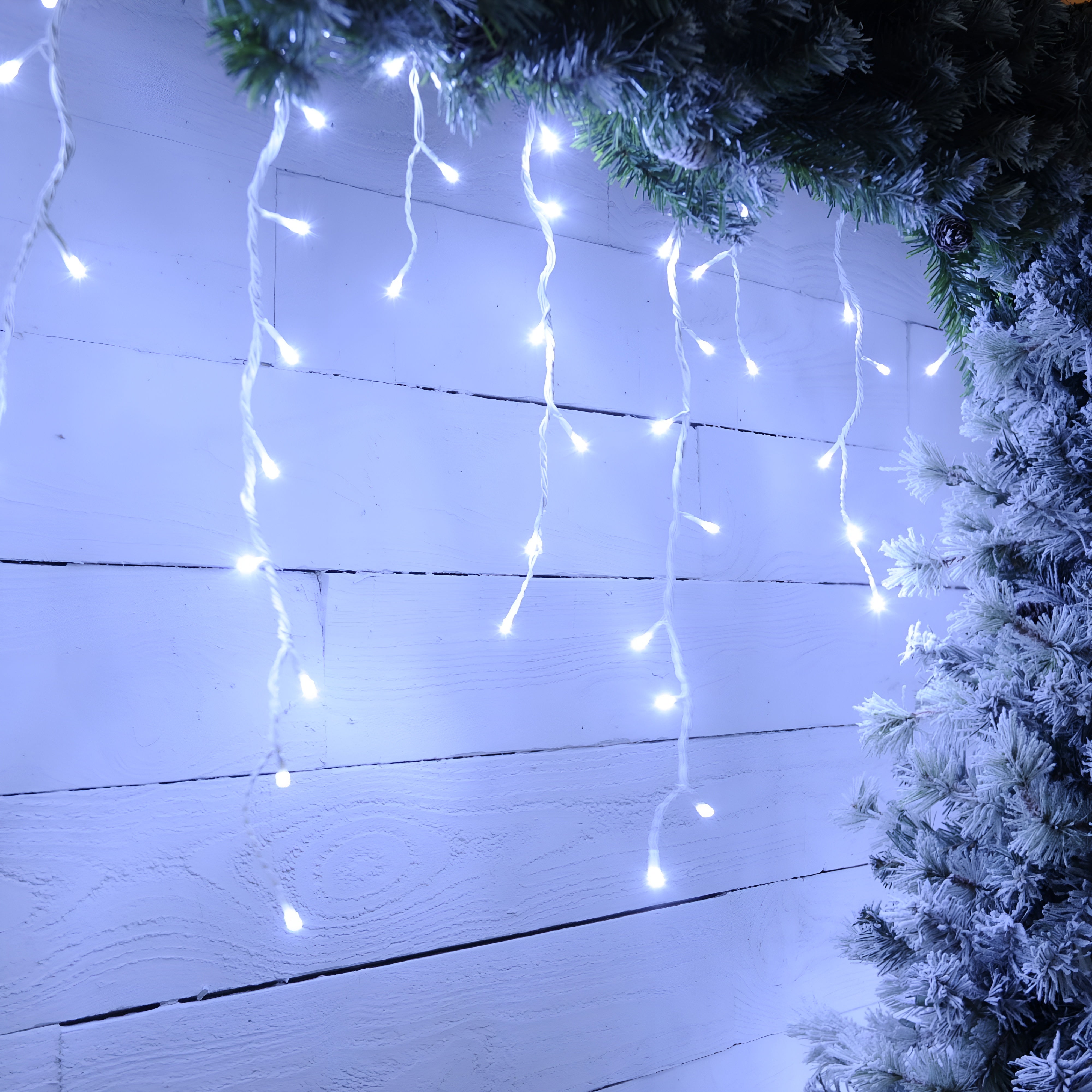 FrostLume - 360 White Snowing Icicle Lights with Timer for Outdoors