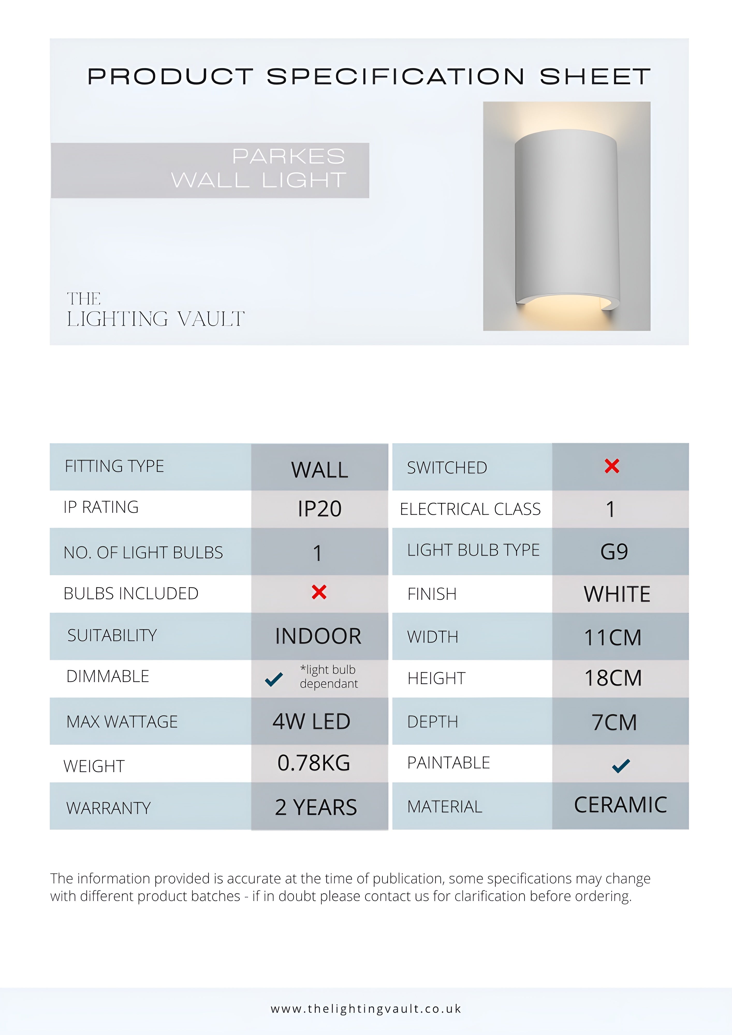 LumiArc – Parkes Paintable Plaster Wall Light with Modern Up Down Glow