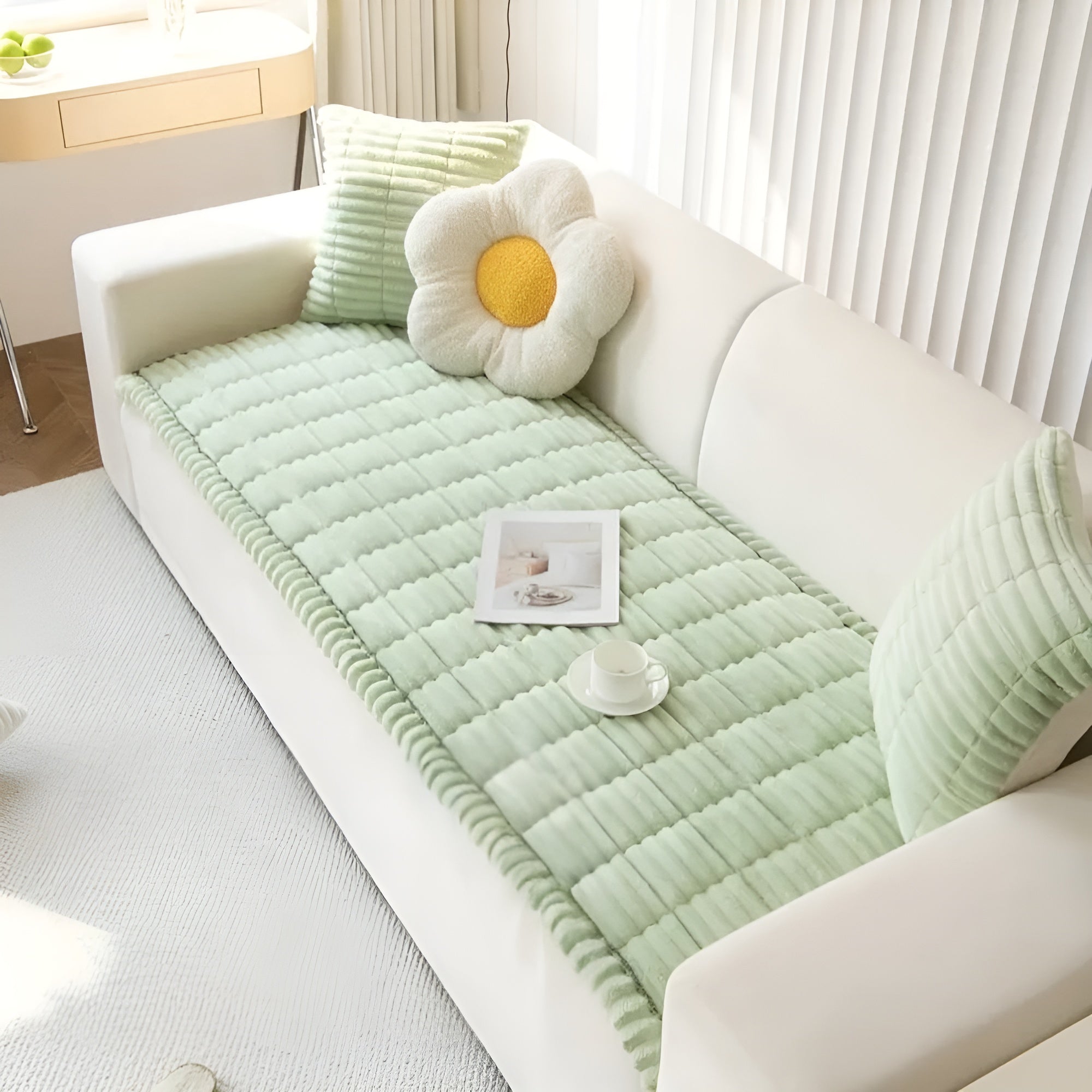 VeluLuxe - Plush Pleated Edges Flannel Sofa Cover