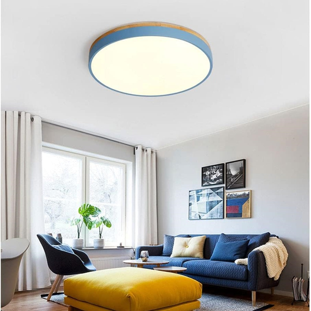 AlumaWood – Round Flush Ceiling Wooden Light with Modern LED Natural Wood Fixture