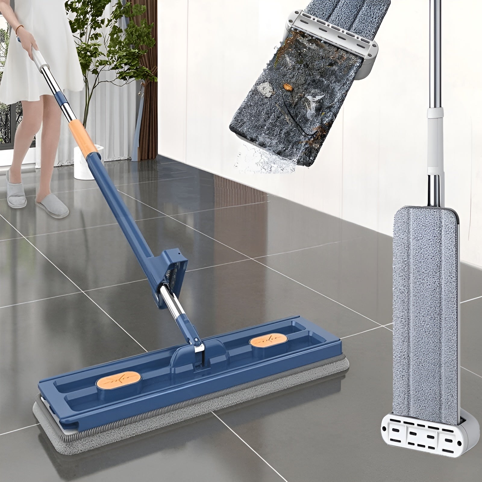GlideSweep – 360° Rotating Flat Mop with Adjustable Handle & Microfiber Head