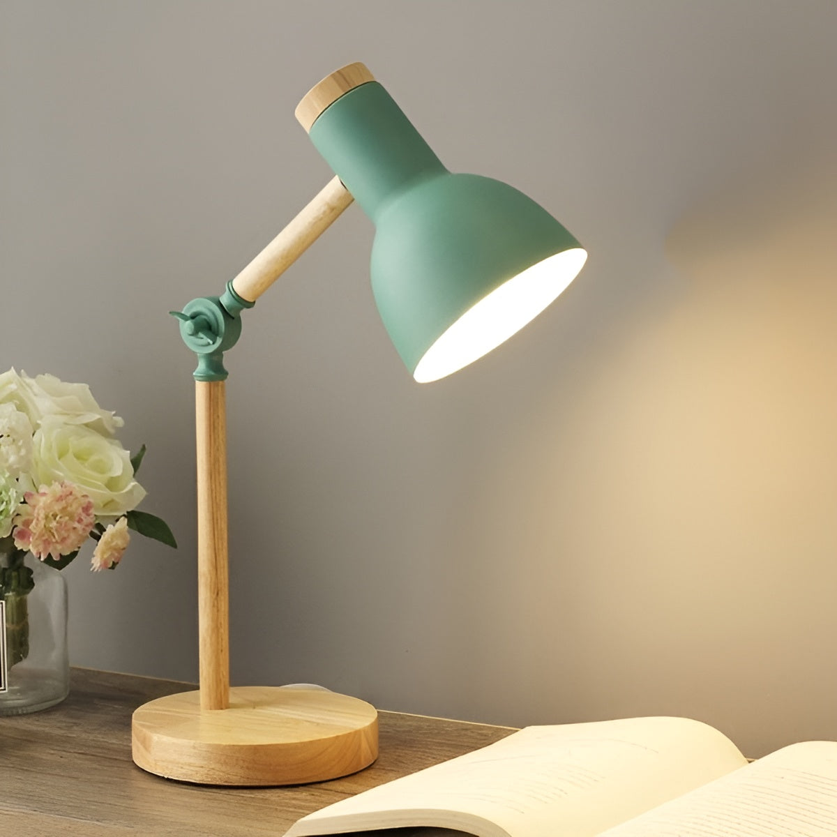 NordicaGlow – Nordic LED Wooden Desk Lamp with Adjustable Light