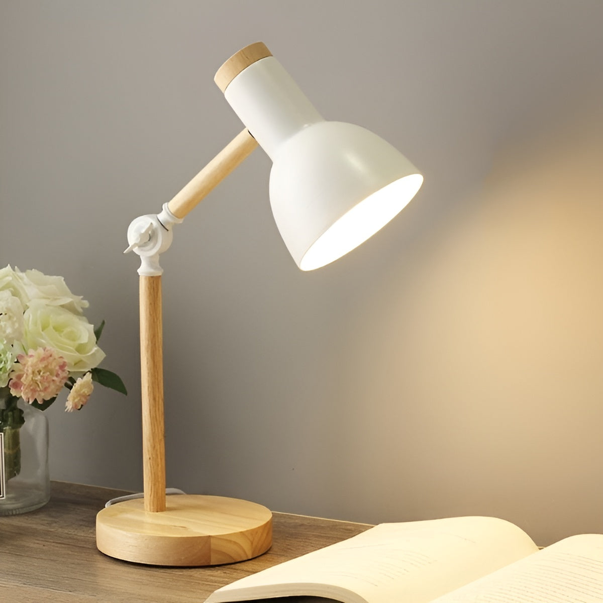 NordicaGlow – Nordic LED Wooden Desk Lamp with Adjustable Light
