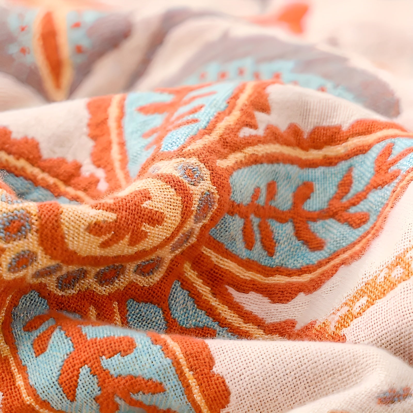 BohoBloom - Cotton Floral Boho Blanket with Fringe Edges