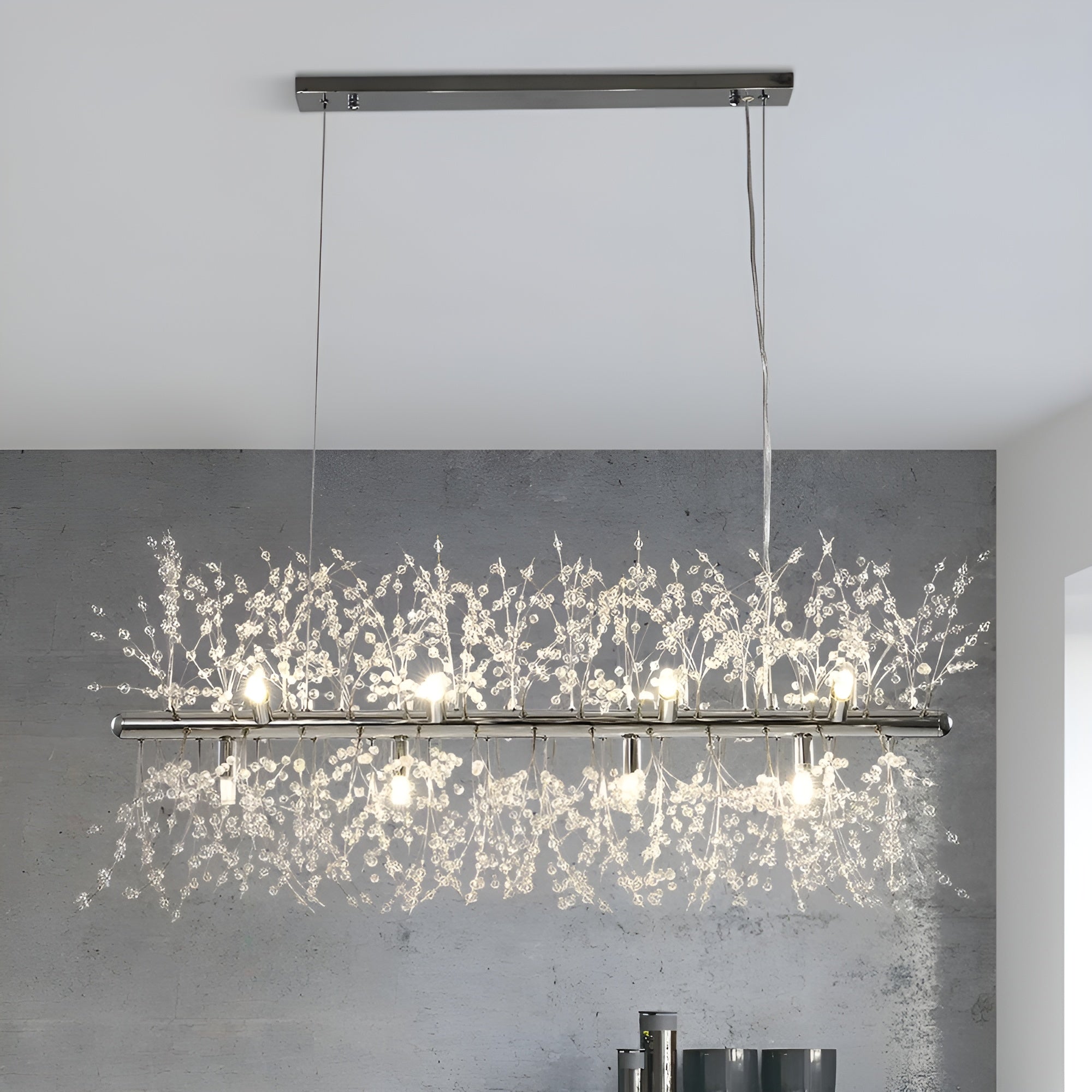 LustraBloom – Modern 12-Light Crystal Linear Chandelier for Dining & Living Spaces