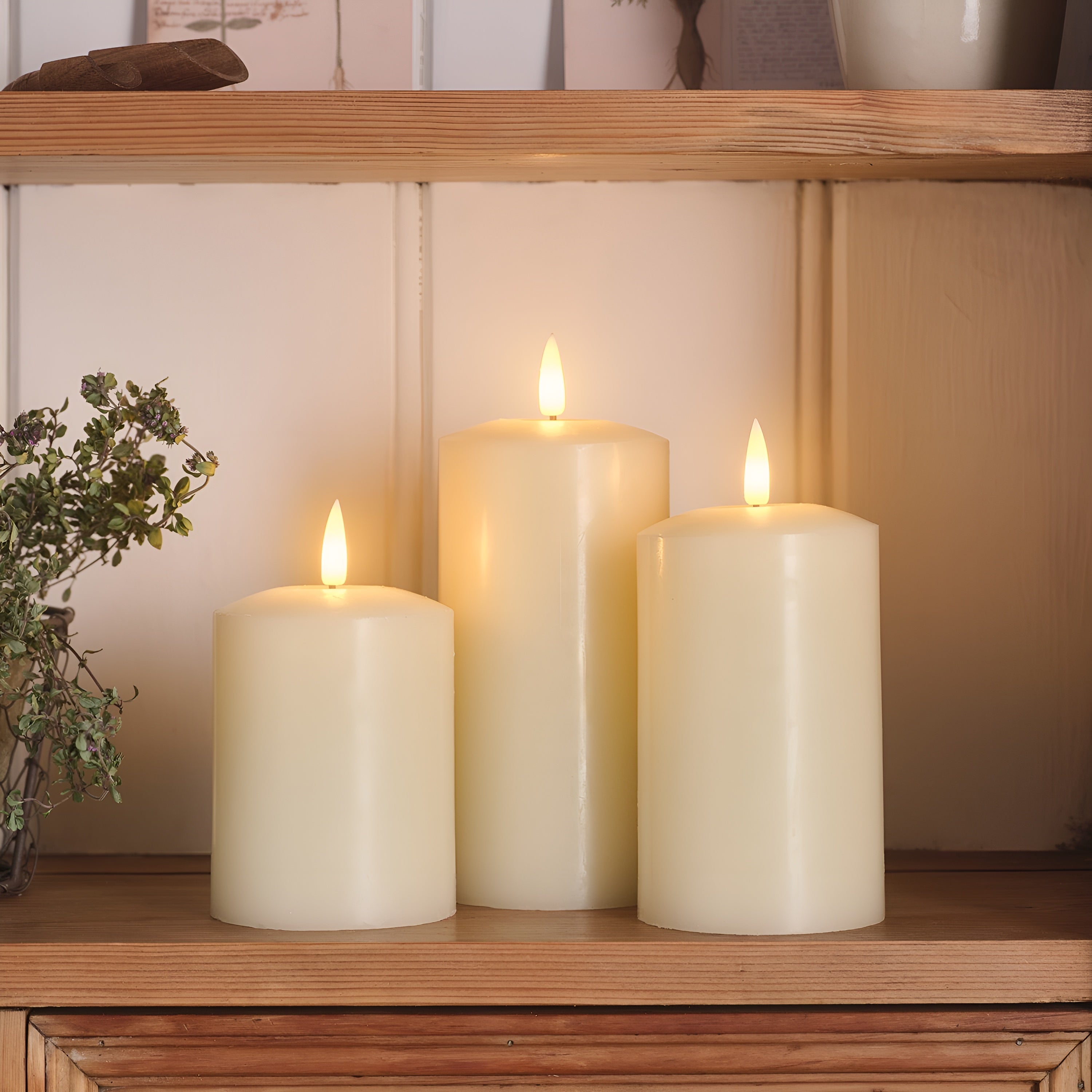 GlowLume – Ivory LED Pillar Candle Trio with Remote Control