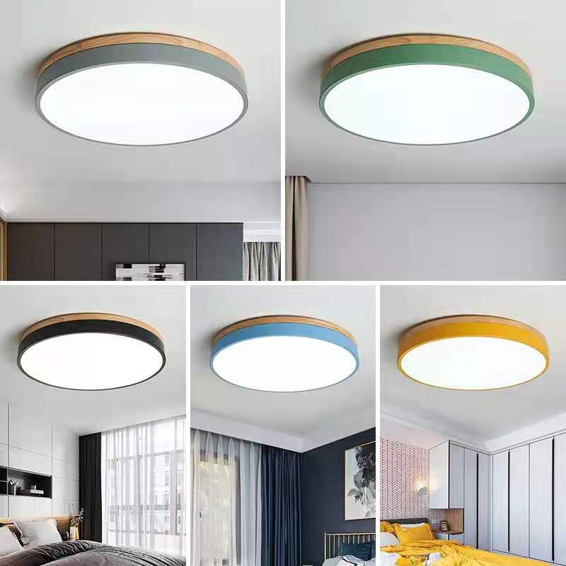 AlumaWood – Round Flush Ceiling Wooden Light with Modern LED Natural Wood Fixture