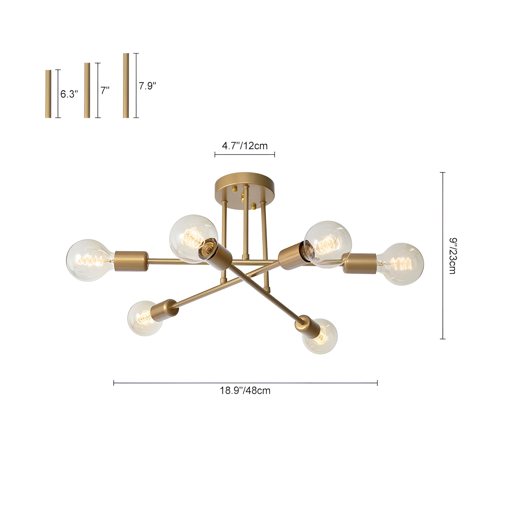 StellarGlow – 6-Light Sputnik Semi Flush Mount Chandelier in Gold for Modern Interiors