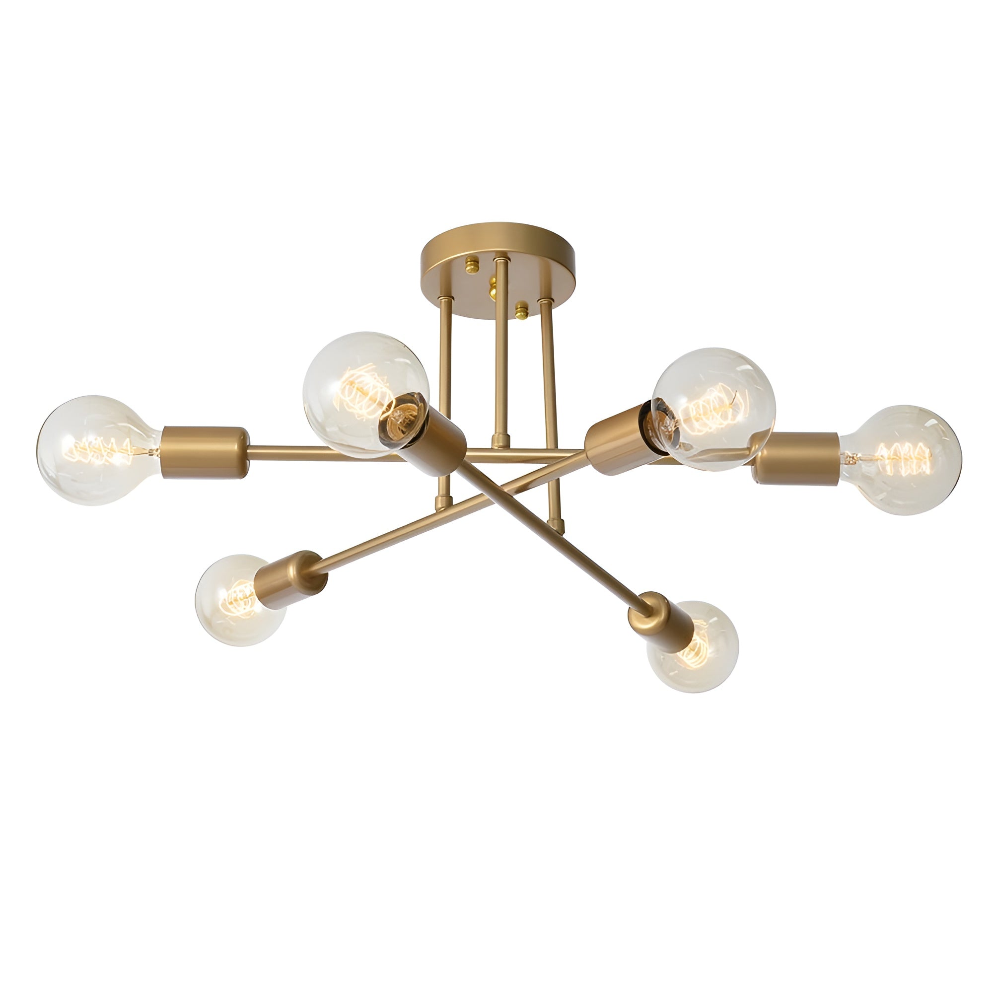 StellarGlow – 6-Light Sputnik Semi Flush Mount Chandelier in Gold for Modern Interiors