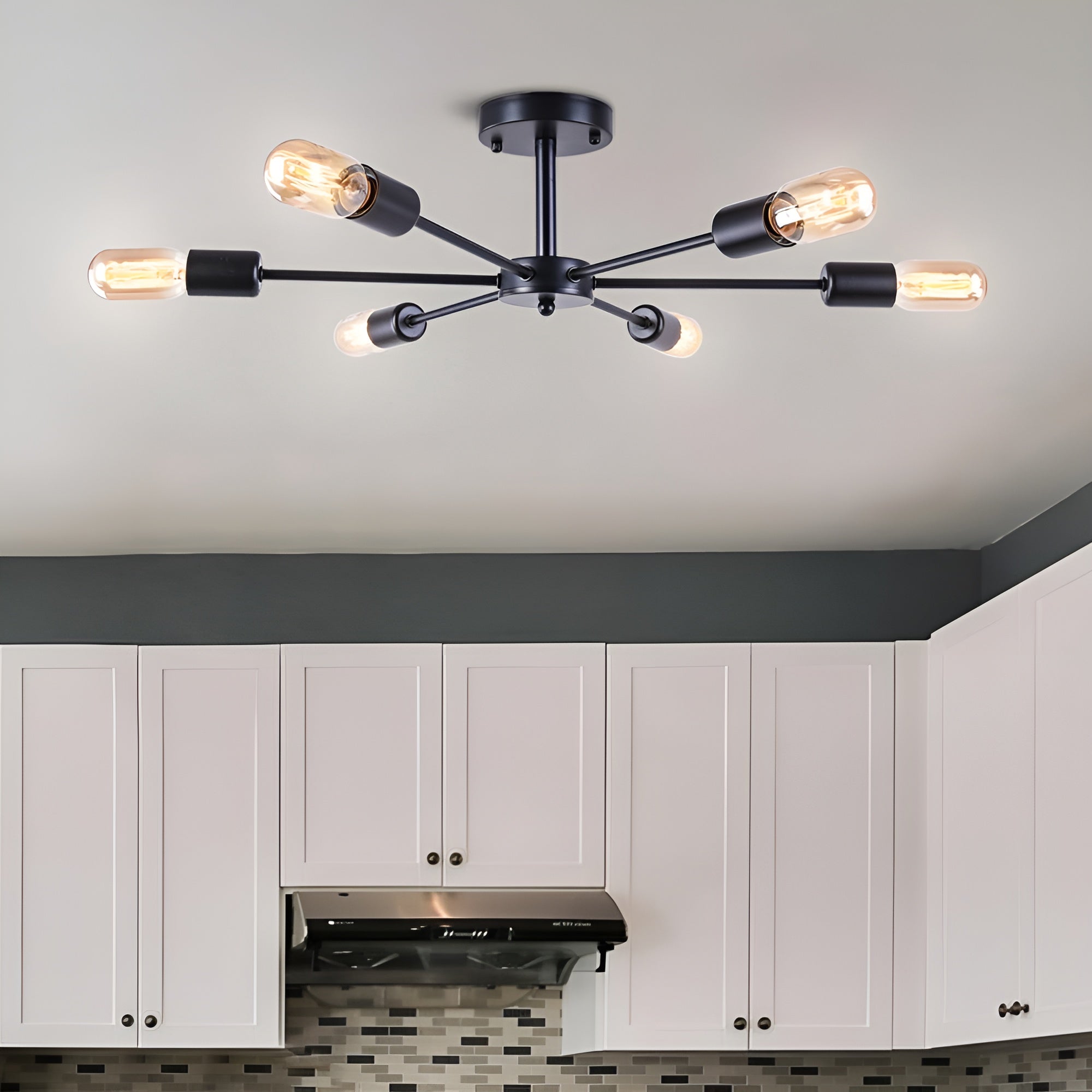 NovaBeam – 6-Light Sputnik Semi Flush Mount Ceiling Light for Modern Interiors