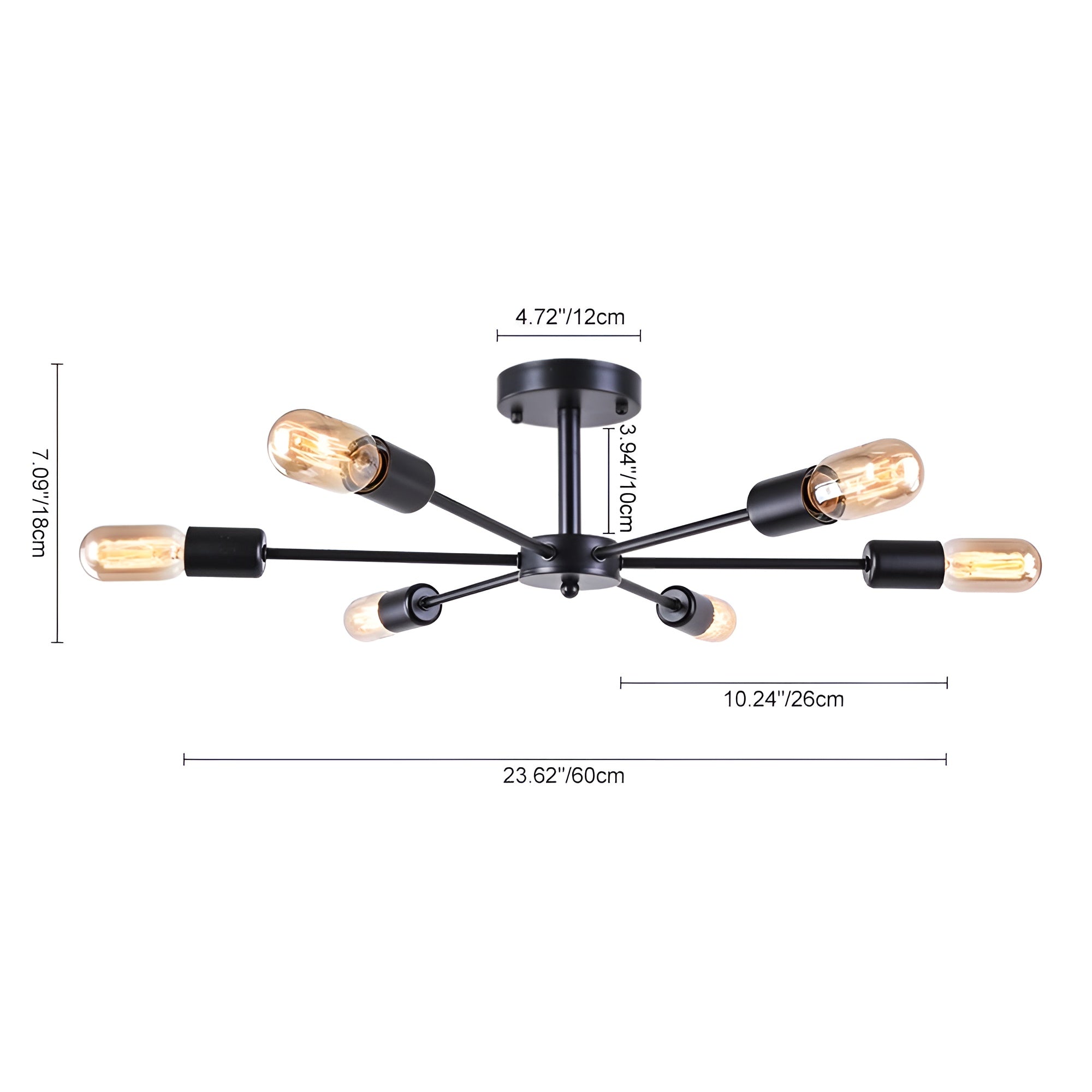 NovaBeam – 6-Light Sputnik Semi Flush Mount Ceiling Light for Modern Interiors