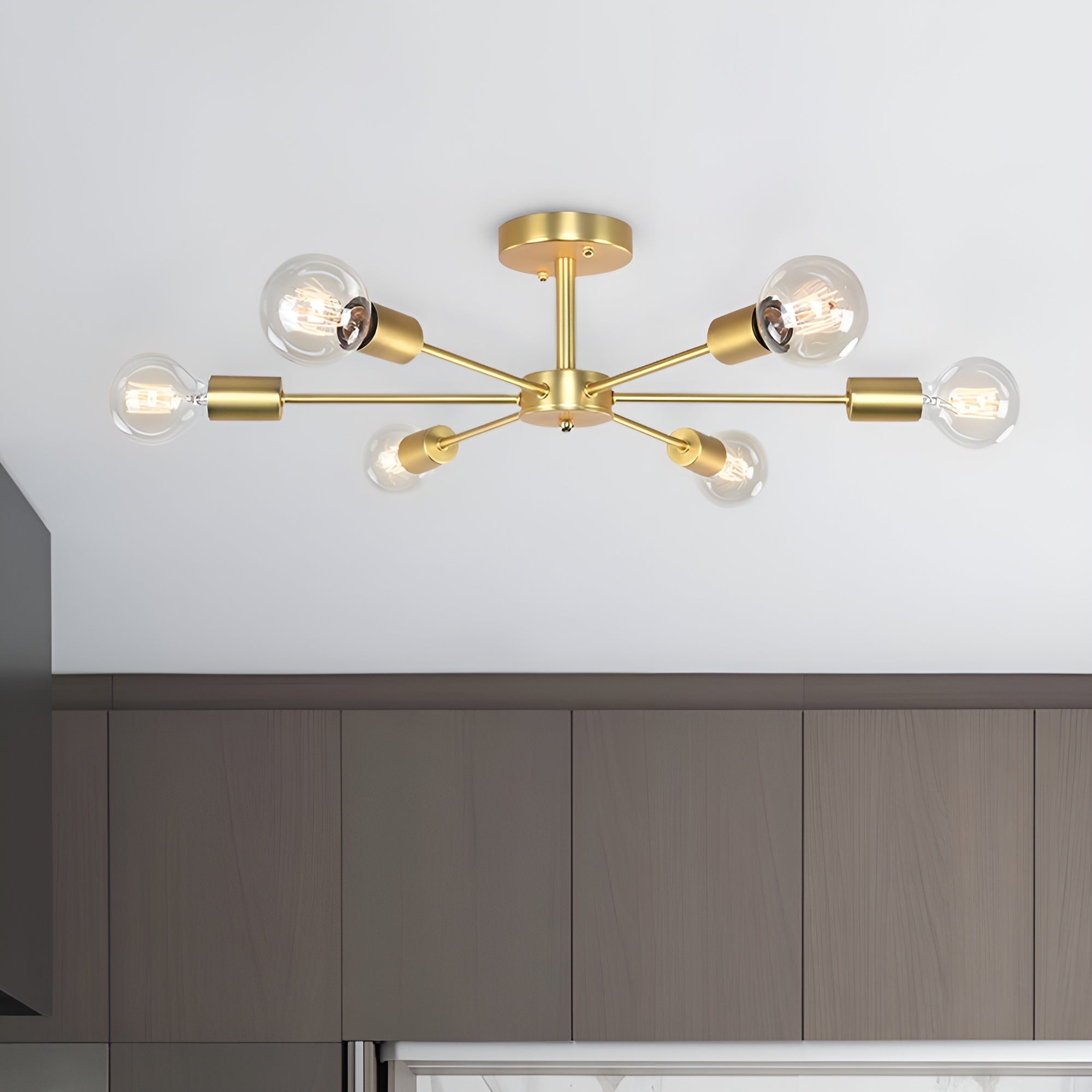 NovaBeam – 6-Light Sputnik Semi Flush Mount Ceiling Light for Modern Interiors