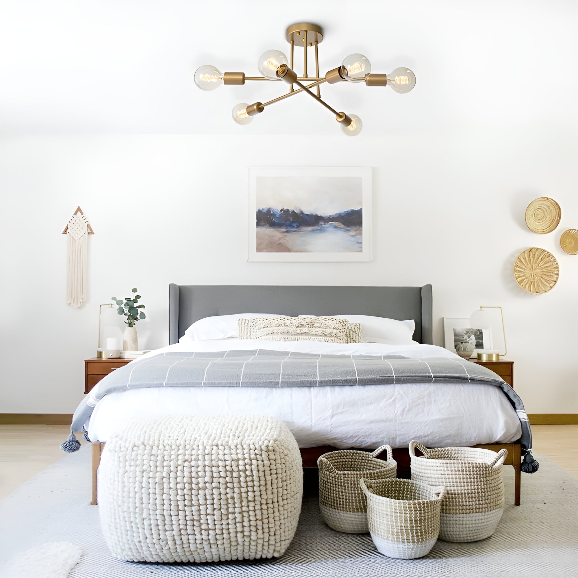 StellarGlow – 6-Light Sputnik Semi Flush Mount Chandelier in Gold for Modern Interiors