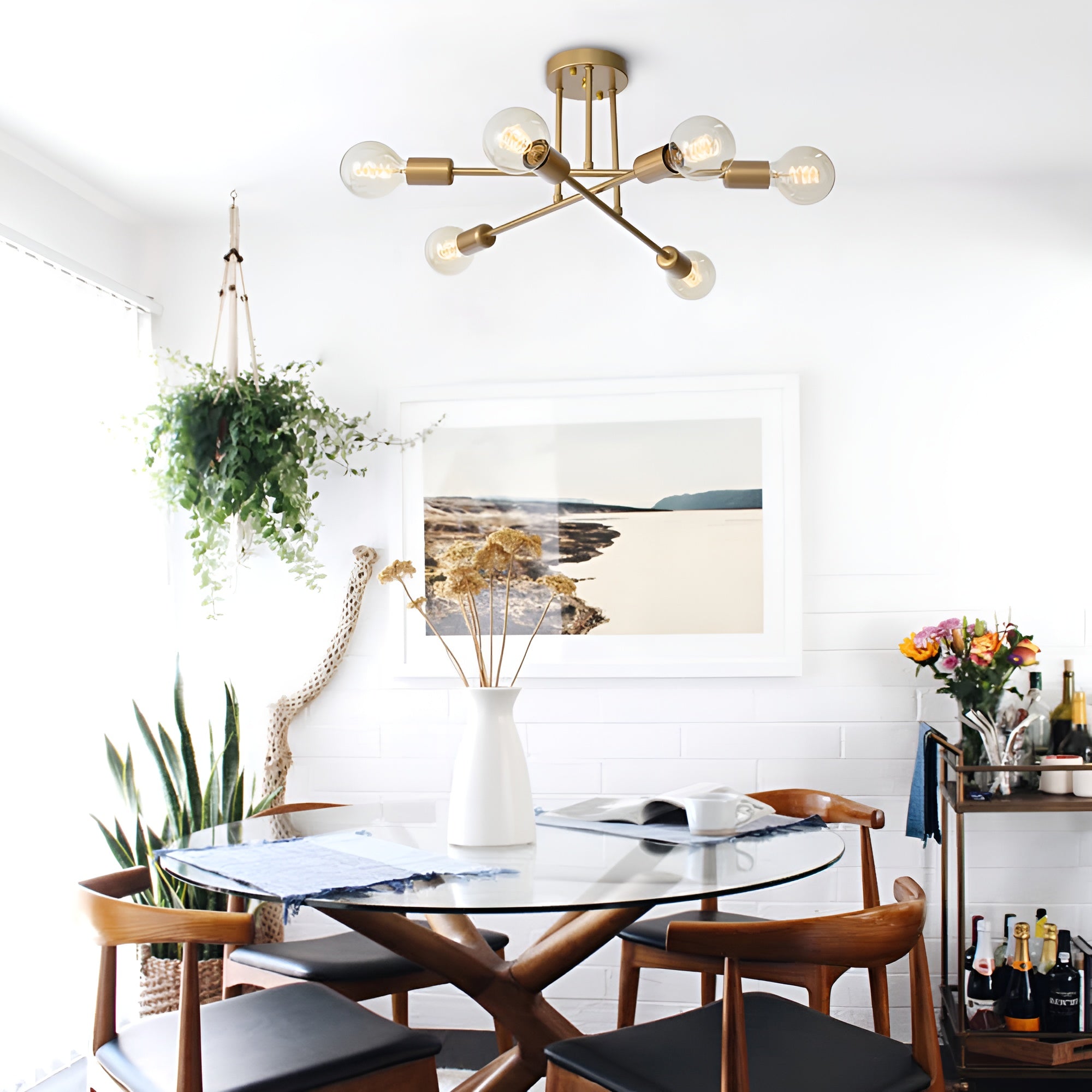 StellarGlow – 6-Light Sputnik Semi Flush Mount Chandelier in Gold for Modern Interiors
