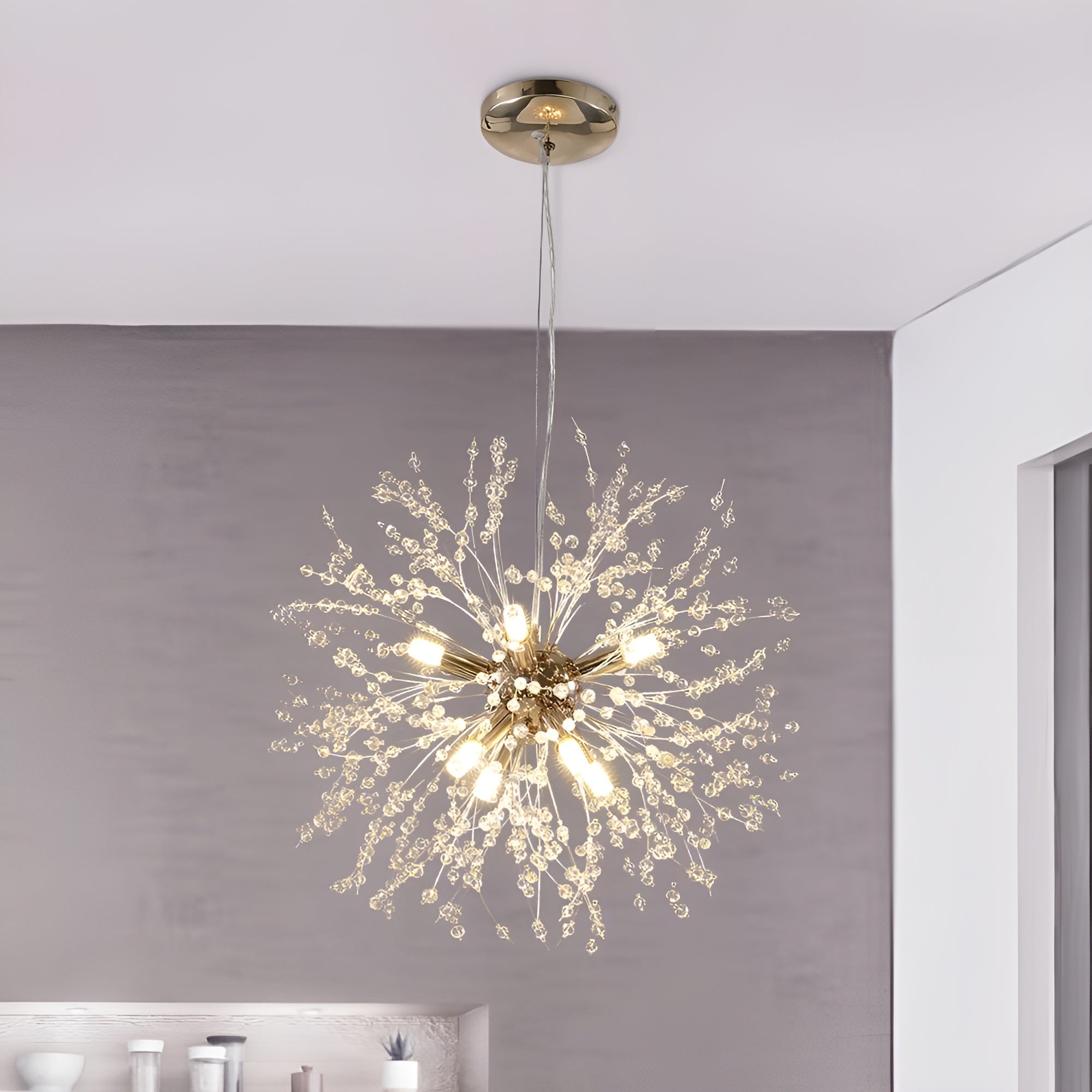 GlowNova – Lighting Luxury 8-Light Sputnik Firework Chandelier in Brass or Chrome