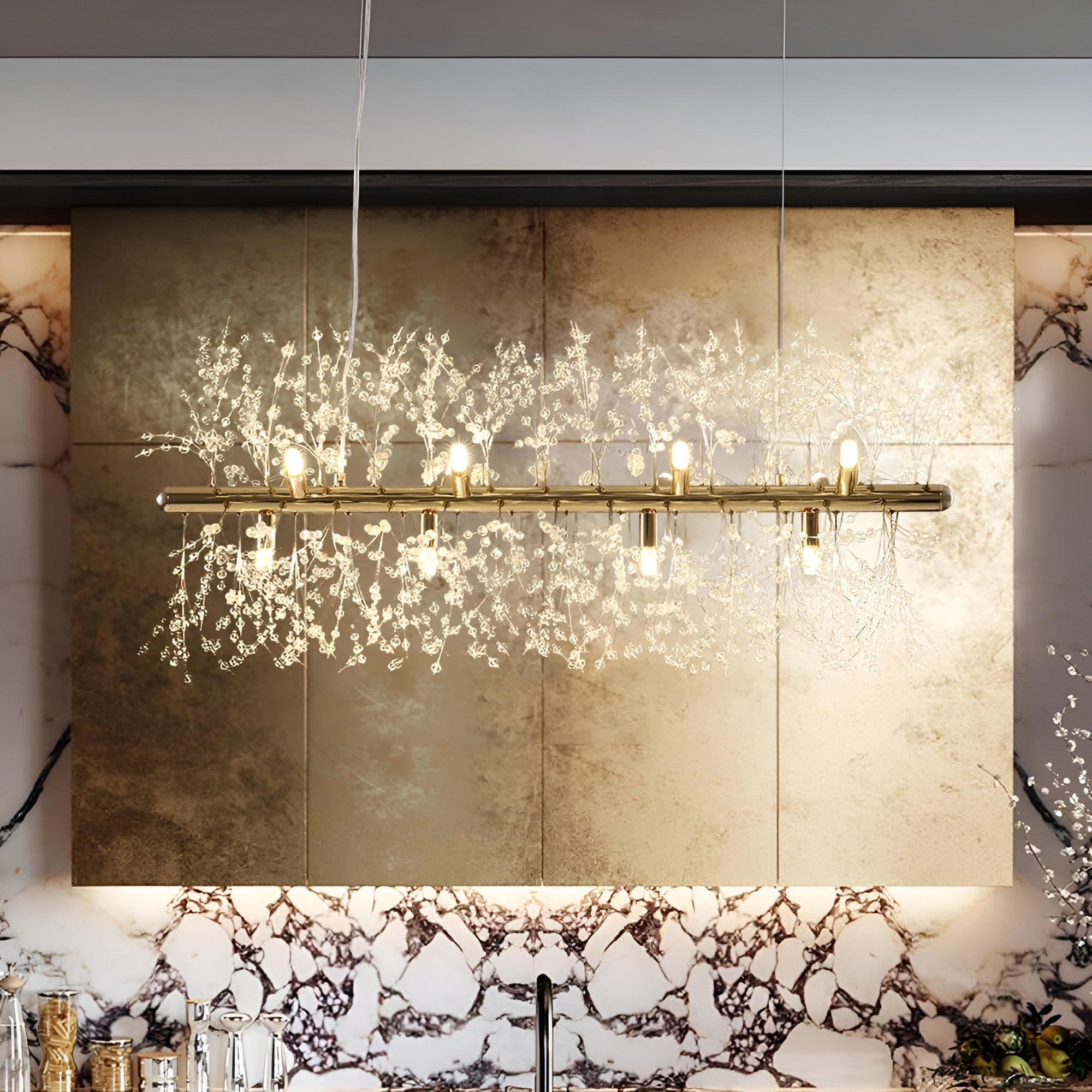 LustraBloom – Modern 12-Light Crystal Linear Chandelier for Dining & Living Spaces