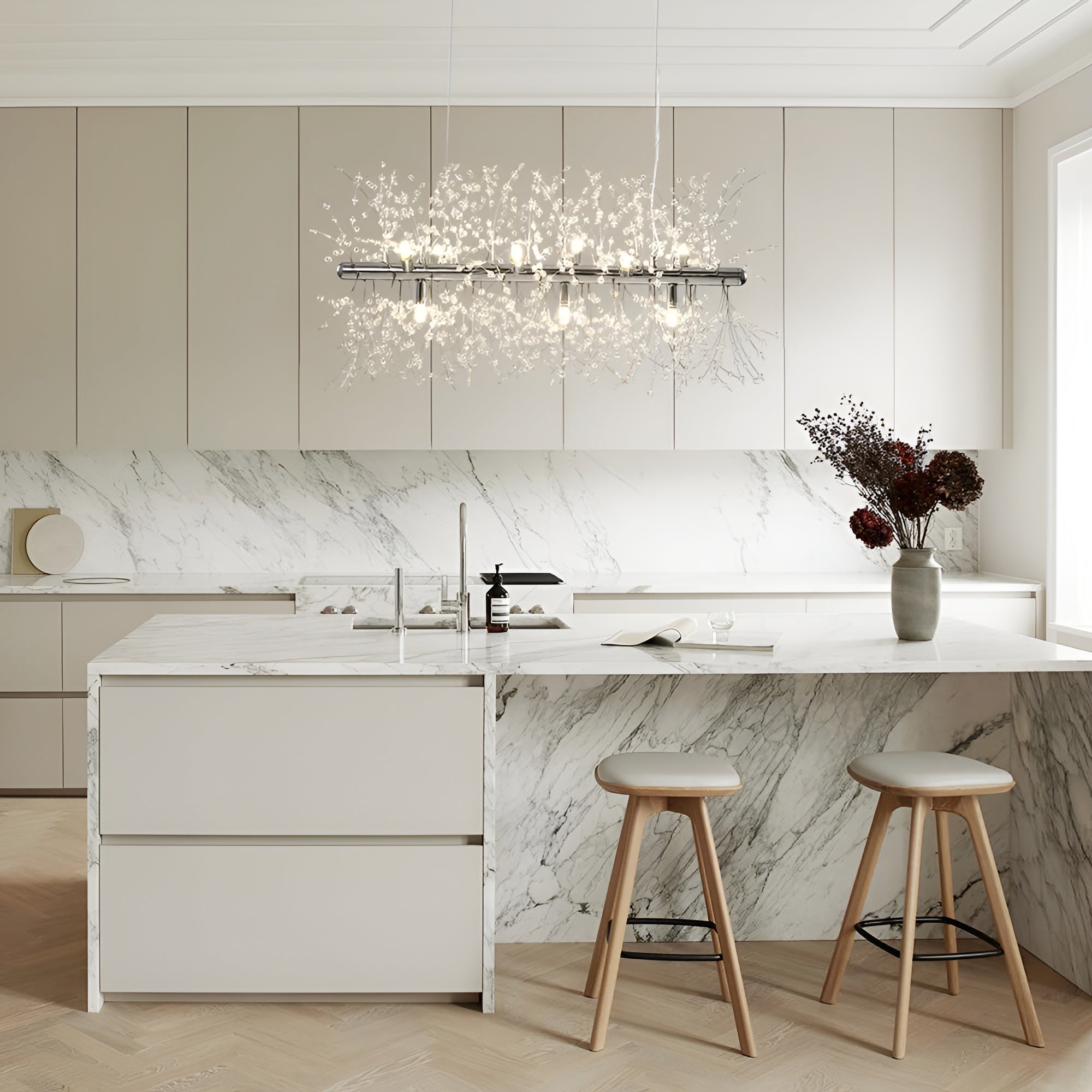 Crystalia – Modern 9-Light Crystal Chandelier for Dining Kitchen & Living Spaces