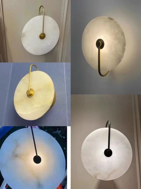 LumeRock – Marble and iron LED wall lamp in black & gold (D22–32cm)