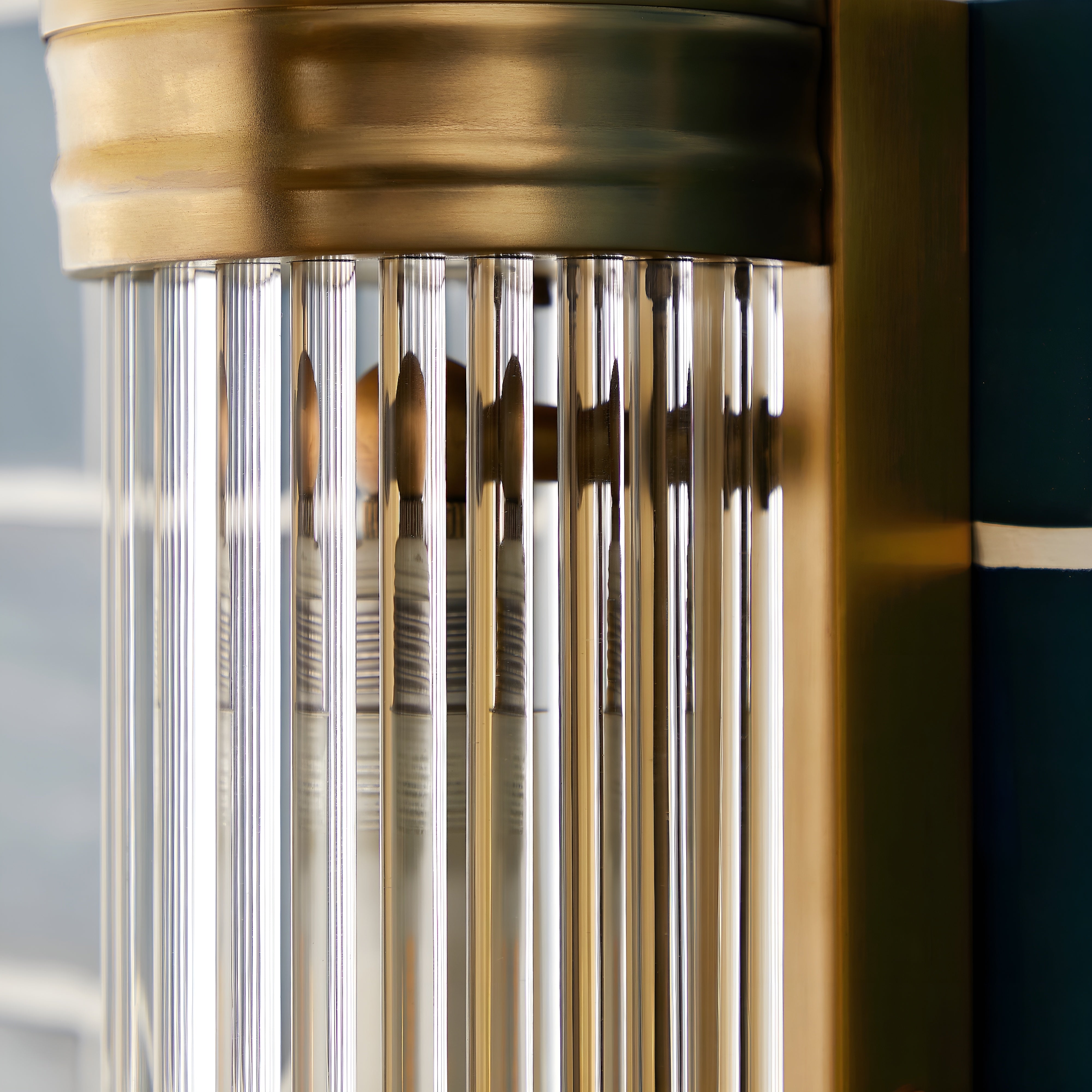AuroraLume - Art Deco Brass Wall Light with Glass Rods IP44 Rated